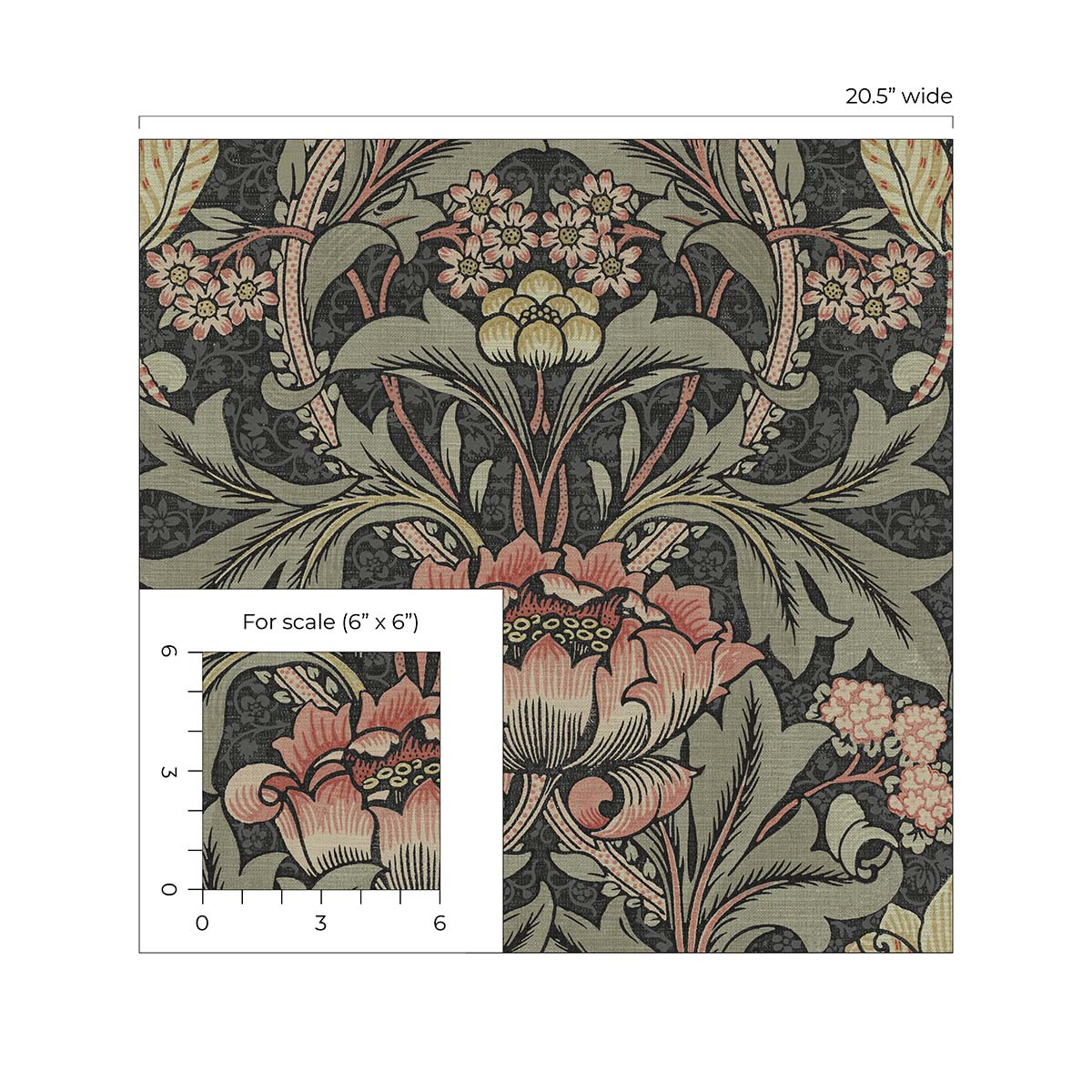 Acanthus Floral Vintage Prepasted Wallpaper