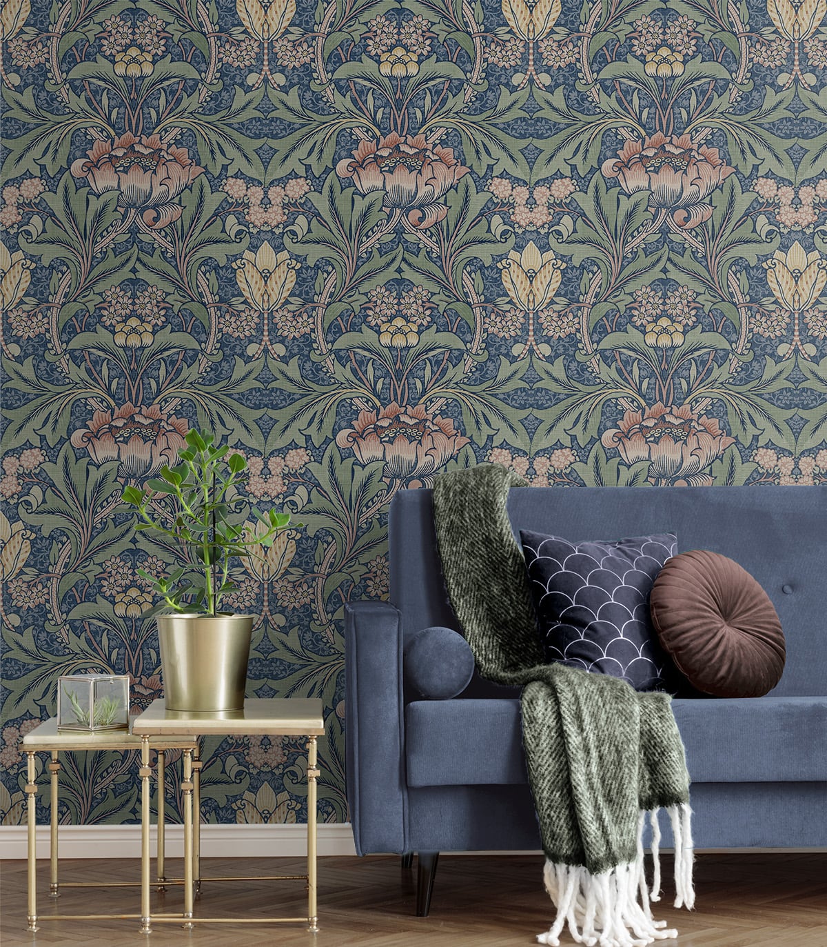 Acanthus Floral Vintage Prepasted Wallpaper