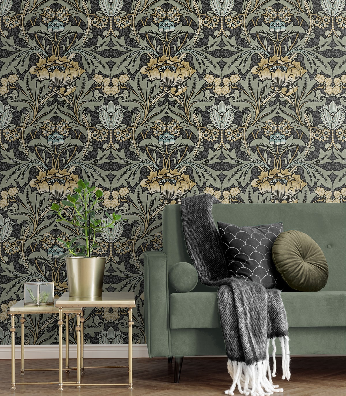Acanthus Floral Vintage Prepasted Wallpaper