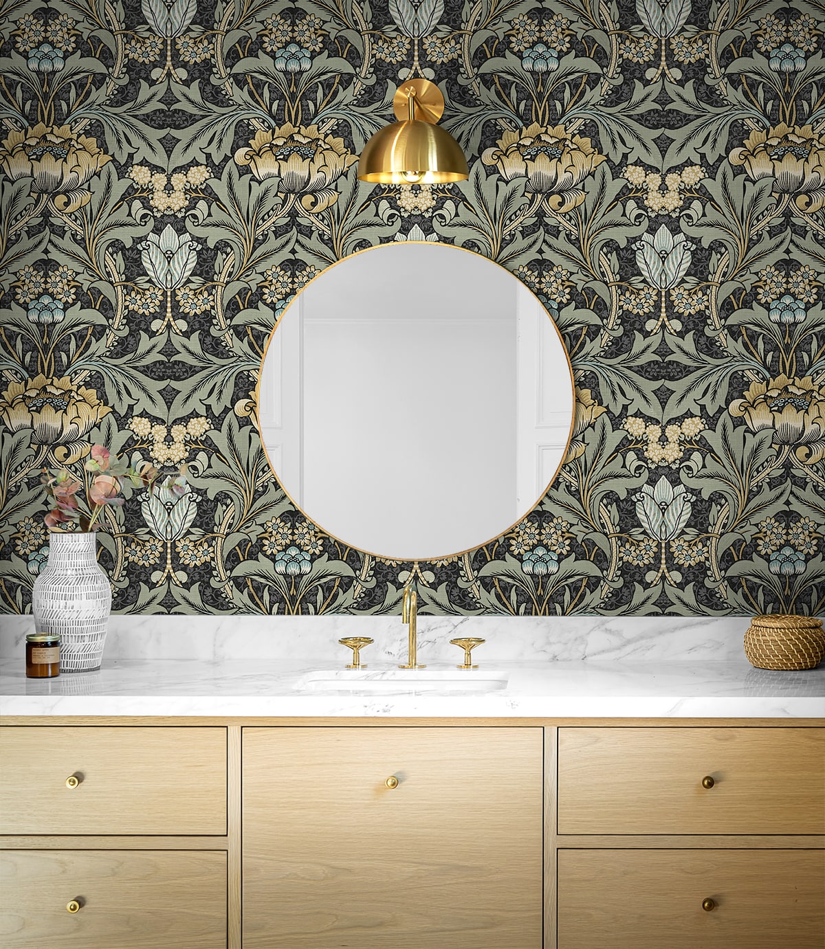 Acanthus Floral Vintage Prepasted Wallpaper