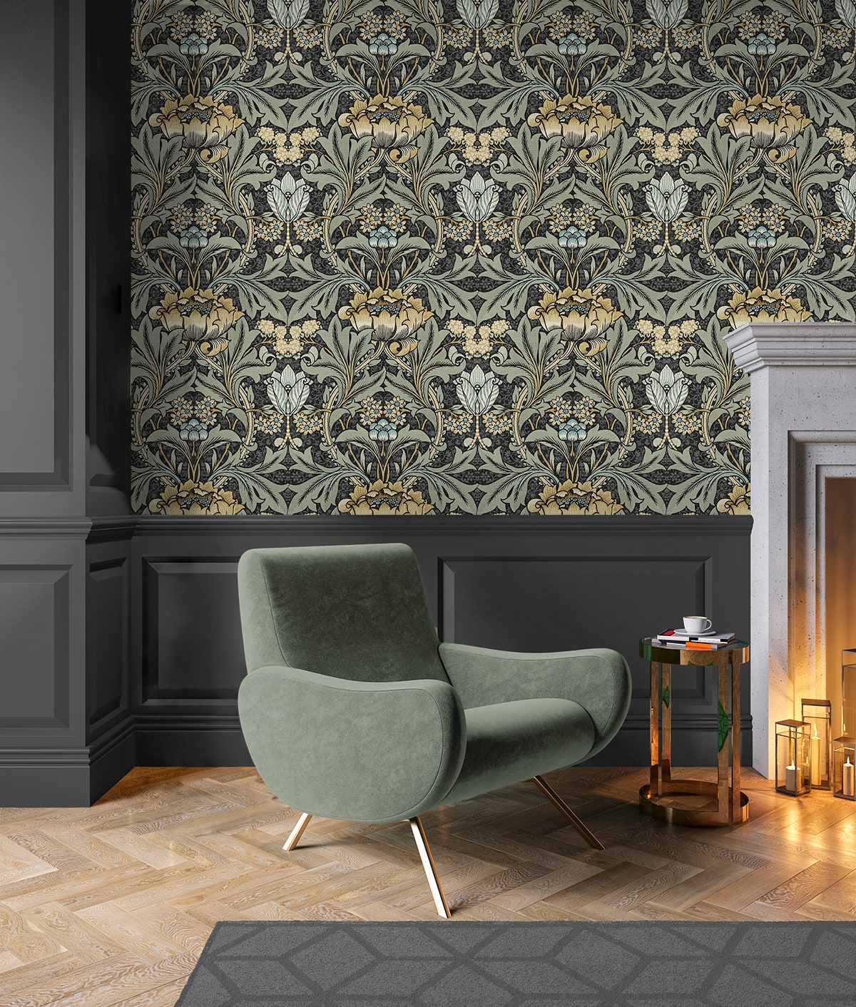 Acanthus Floral Vintage Prepasted Wallpaper