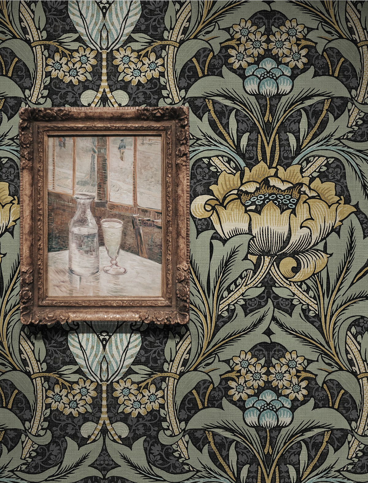 Acanthus Floral Vintage Prepasted Wallpaper