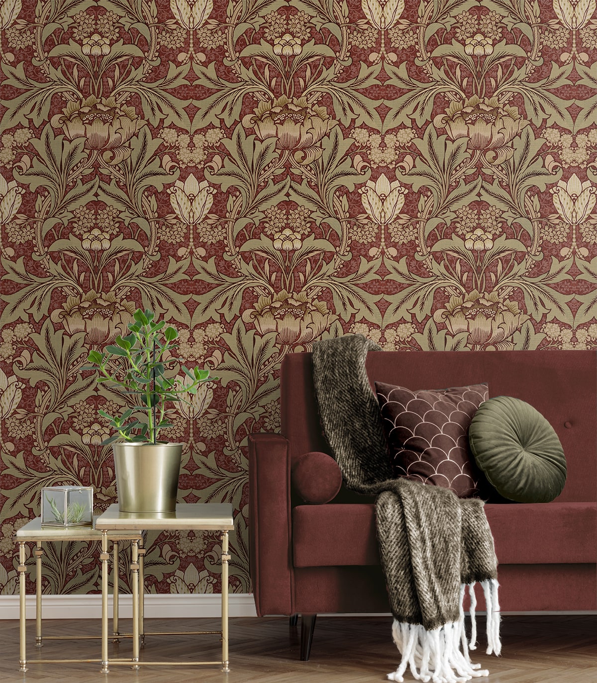 Acanthus Floral Vintage Prepasted Wallpaper