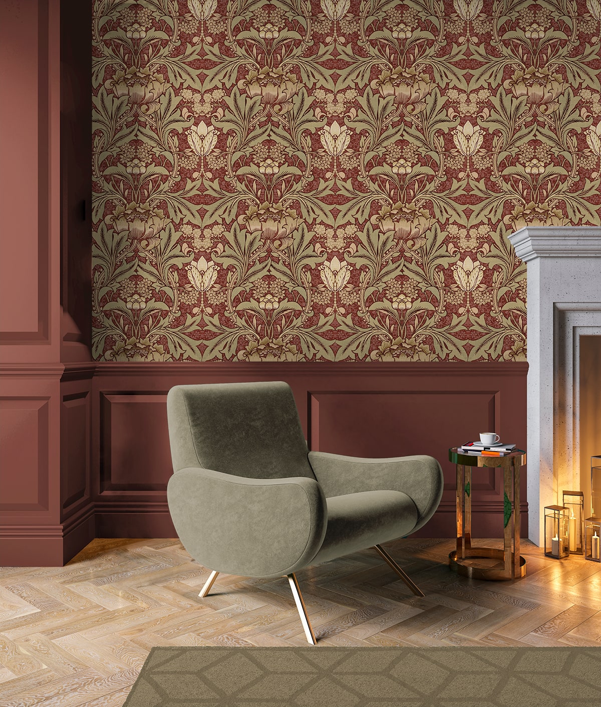 Acanthus Floral Vintage Prepasted Wallpaper