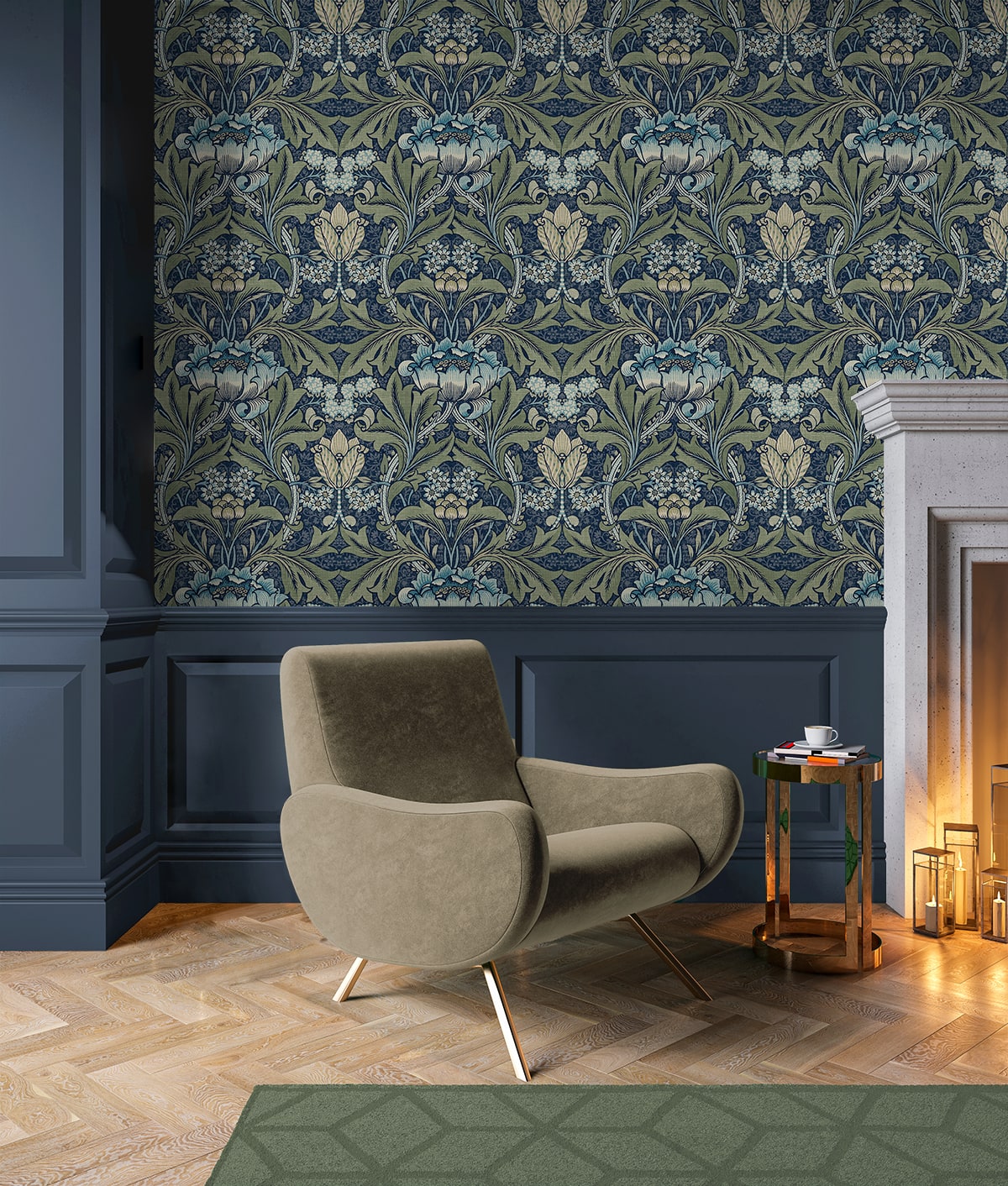 Acanthus Floral Vintage Prepasted Wallpaper