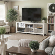 Farmhouse TV Stand in White Wood Grain Finish