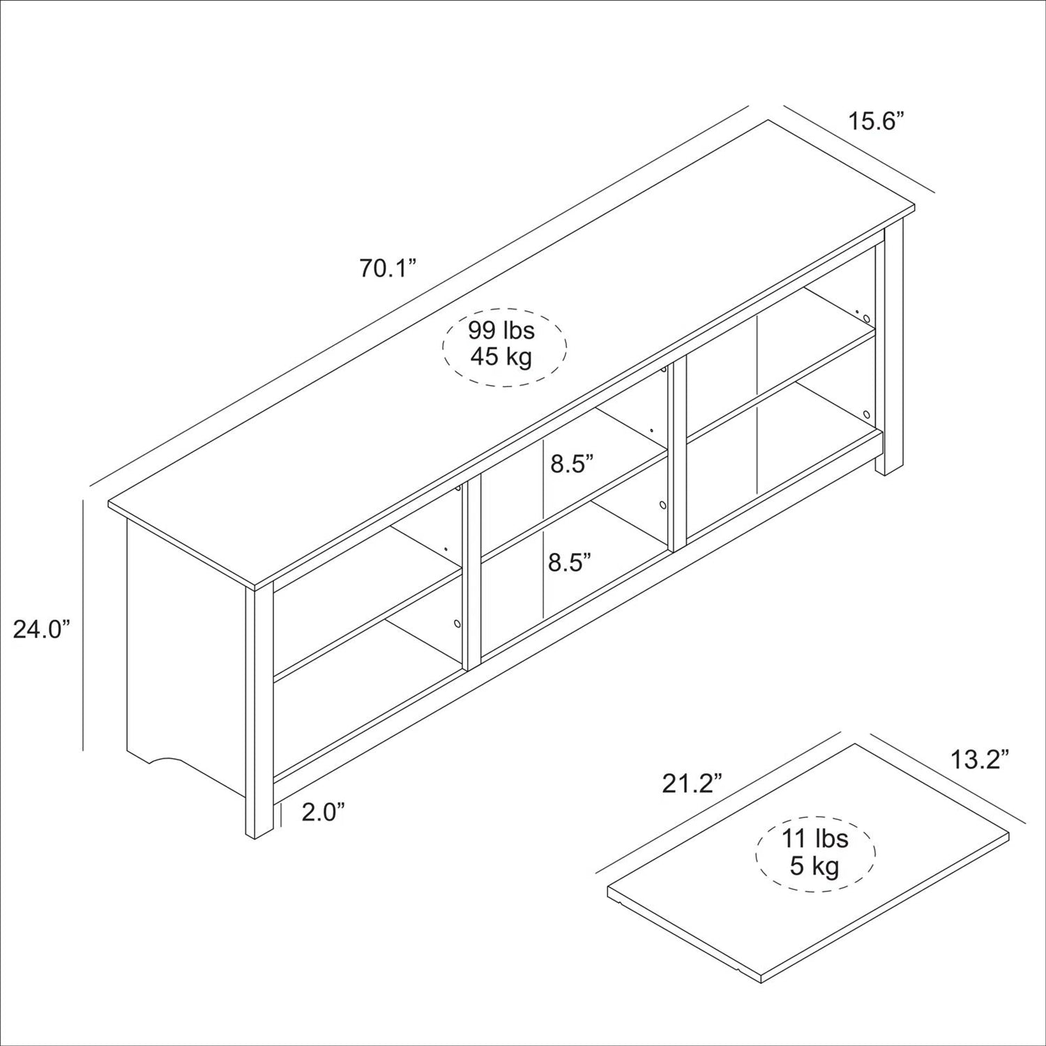 Farmhouse TV Stand in White Wood Grain Finish