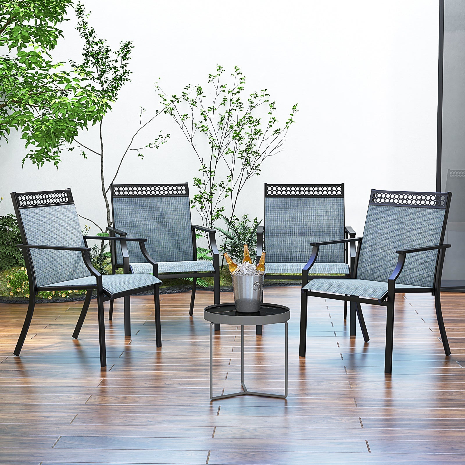 Patio Chairs Set of 2 with All Weather Breathable Fabric - Blue