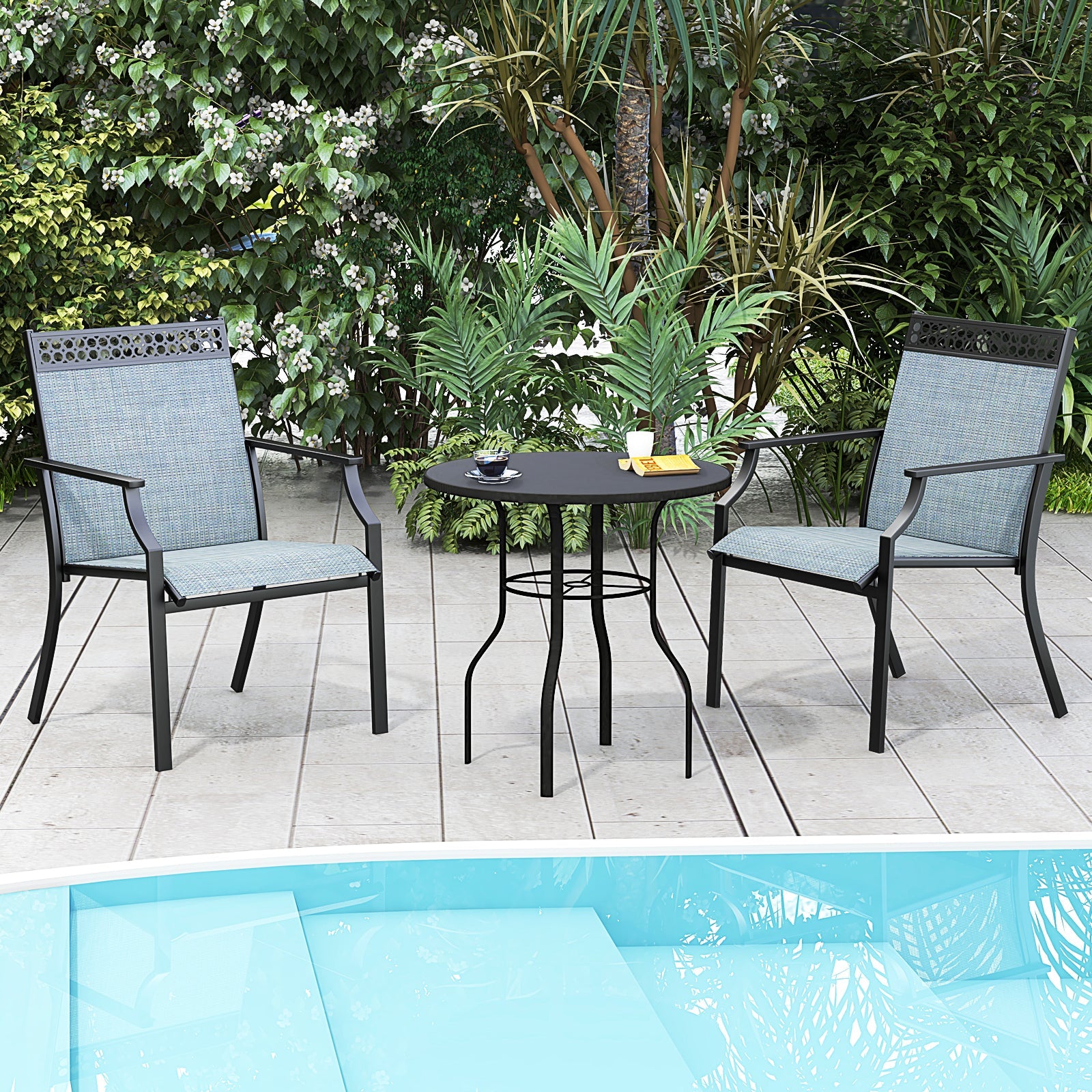 Patio Chairs Set of 2 with All Weather Breathable Fabric - Blue