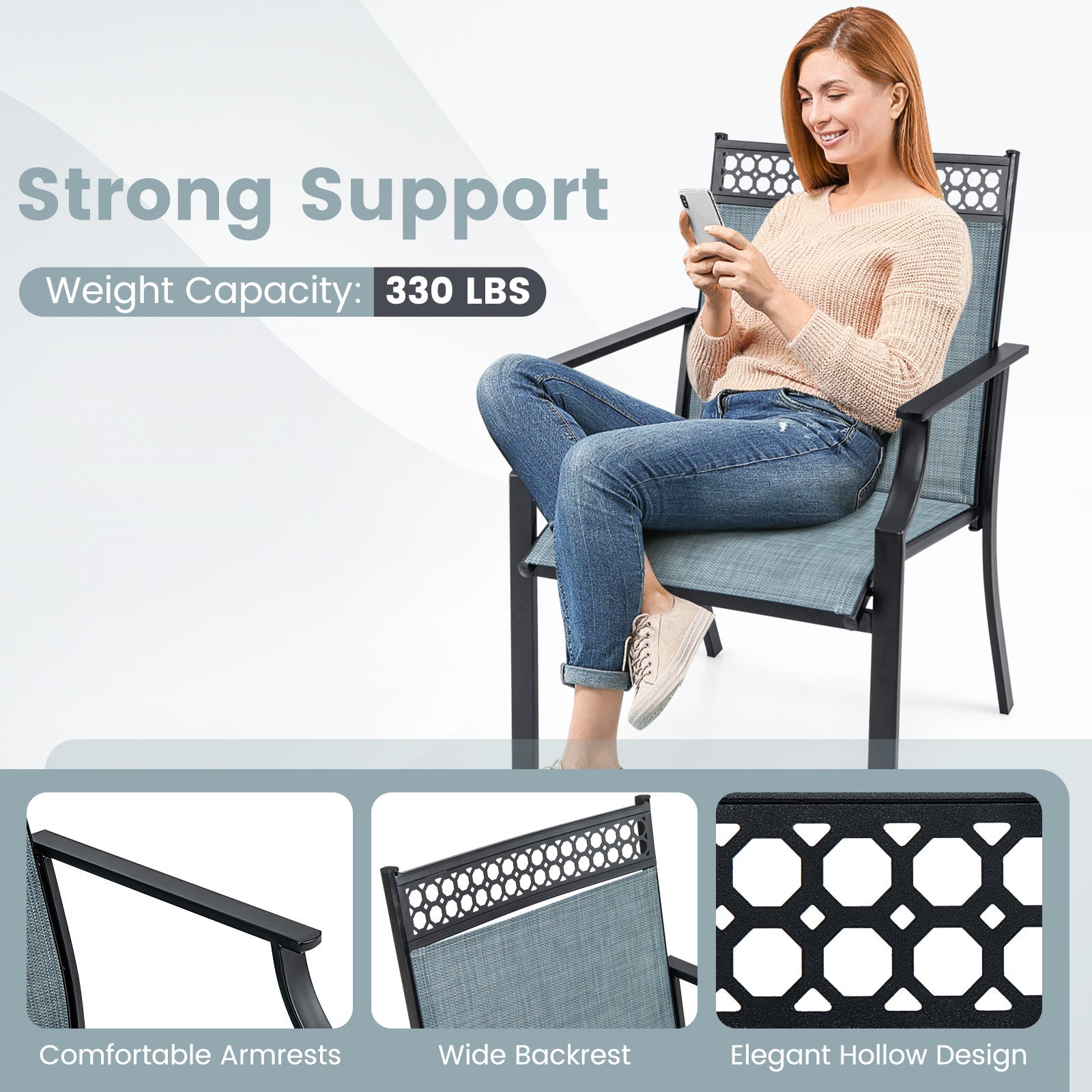 Patio Chairs Set of 2 with All Weather Breathable Fabric - Blue