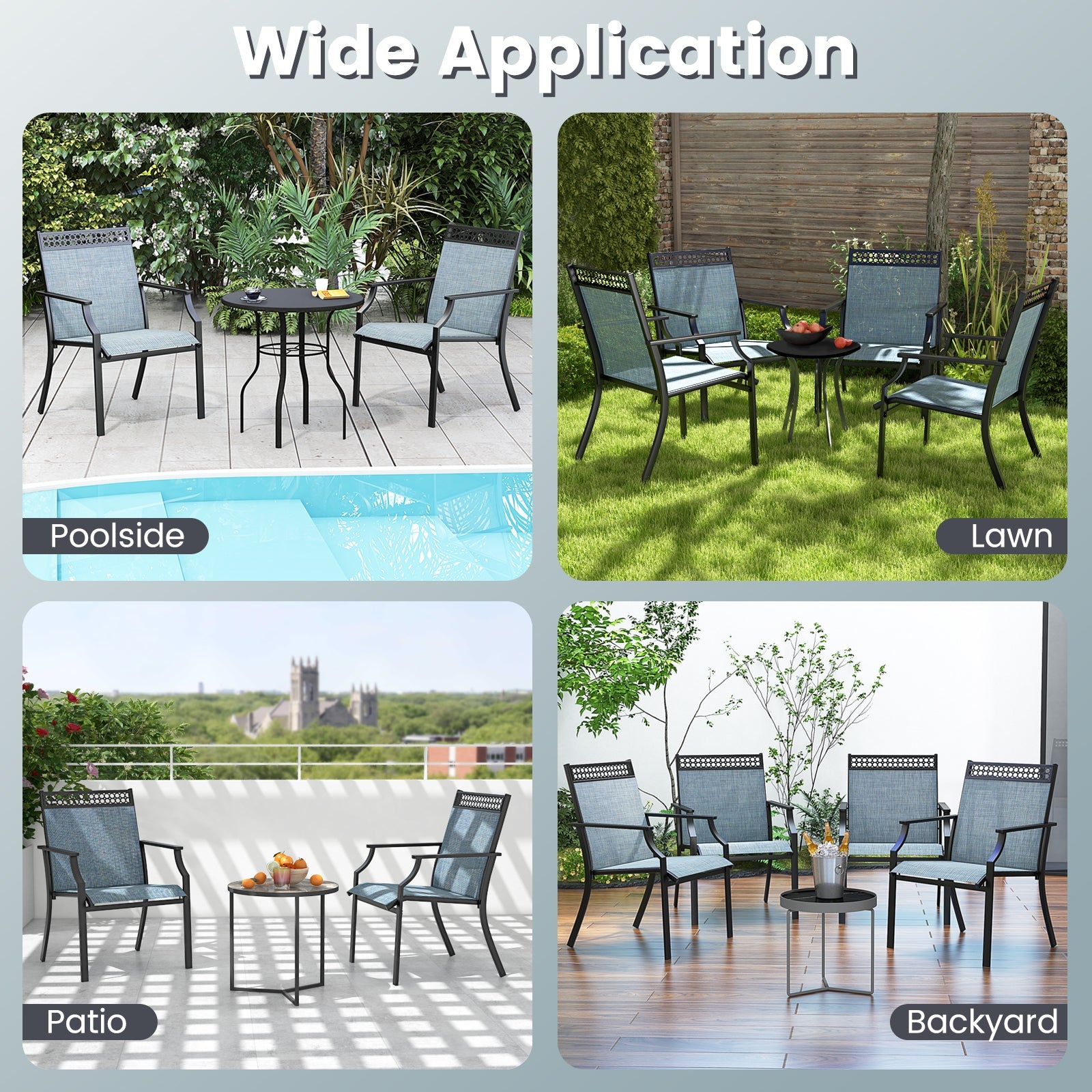 Patio Chairs Set of 2 with All Weather Breathable Fabric - Blue