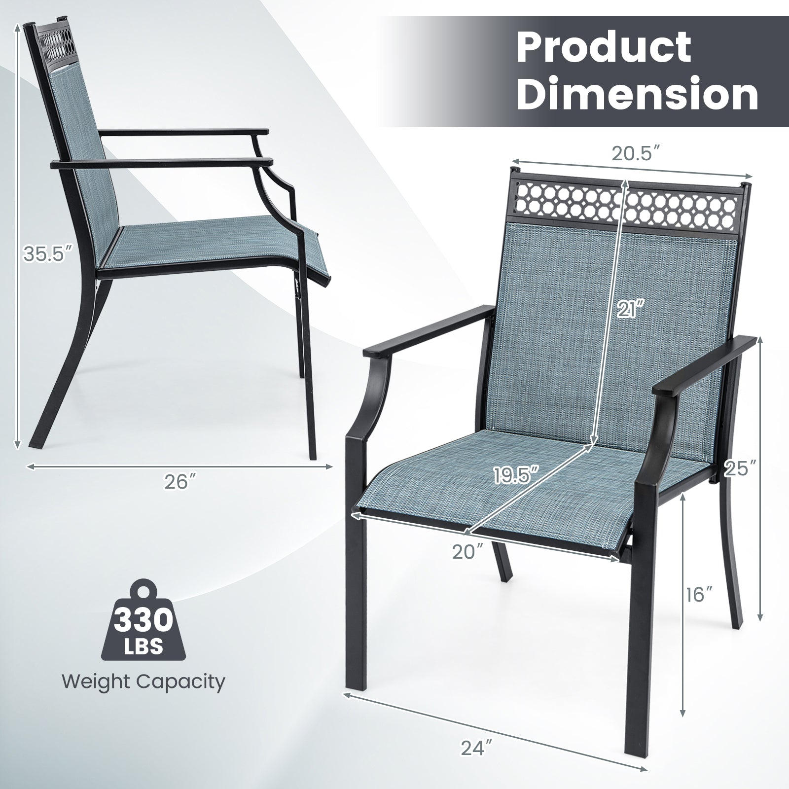 Patio Chairs Set of 2 with All Weather Breathable Fabric - Blue