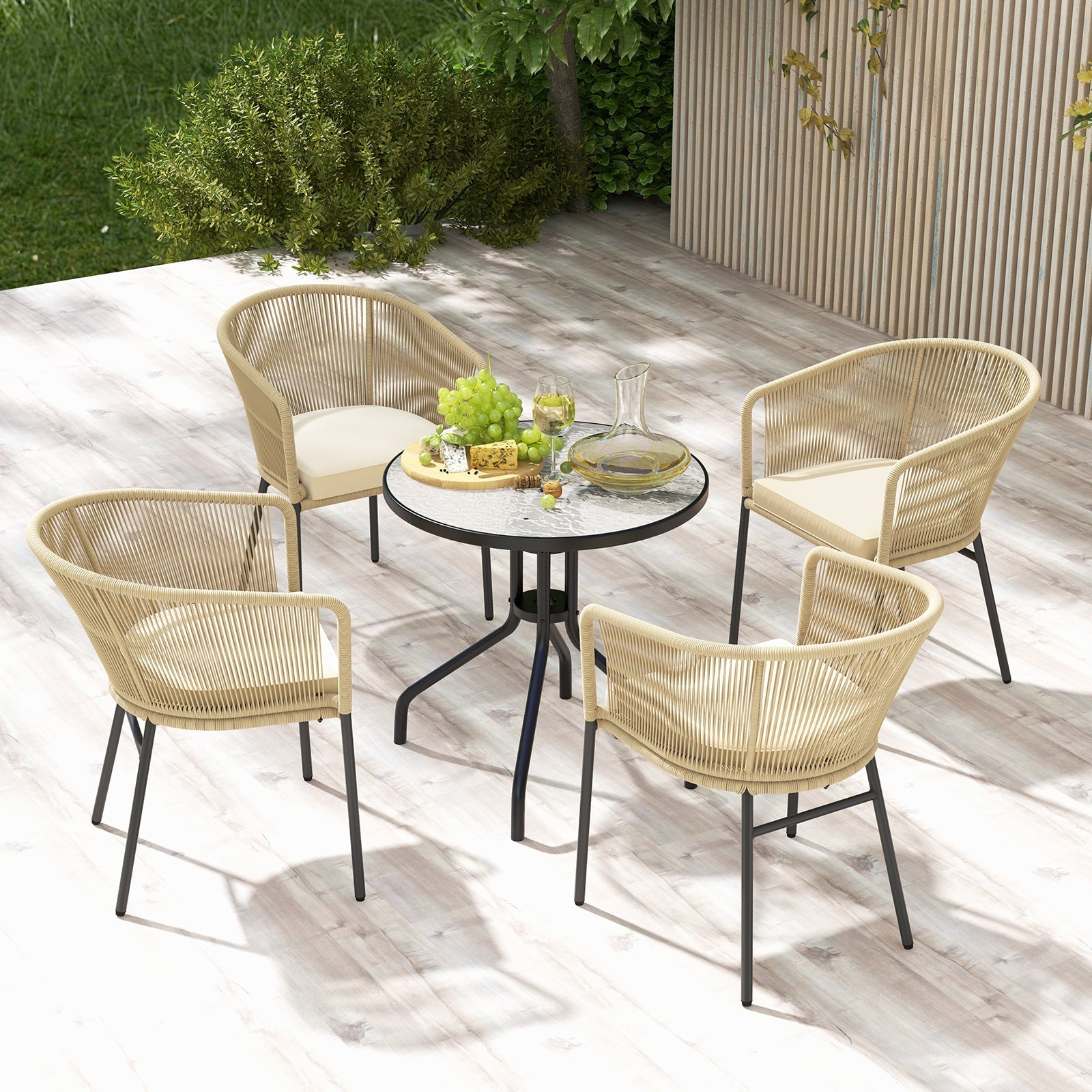 Patio Chairs Set of 4 with Curved Backrest and Seat Cushion