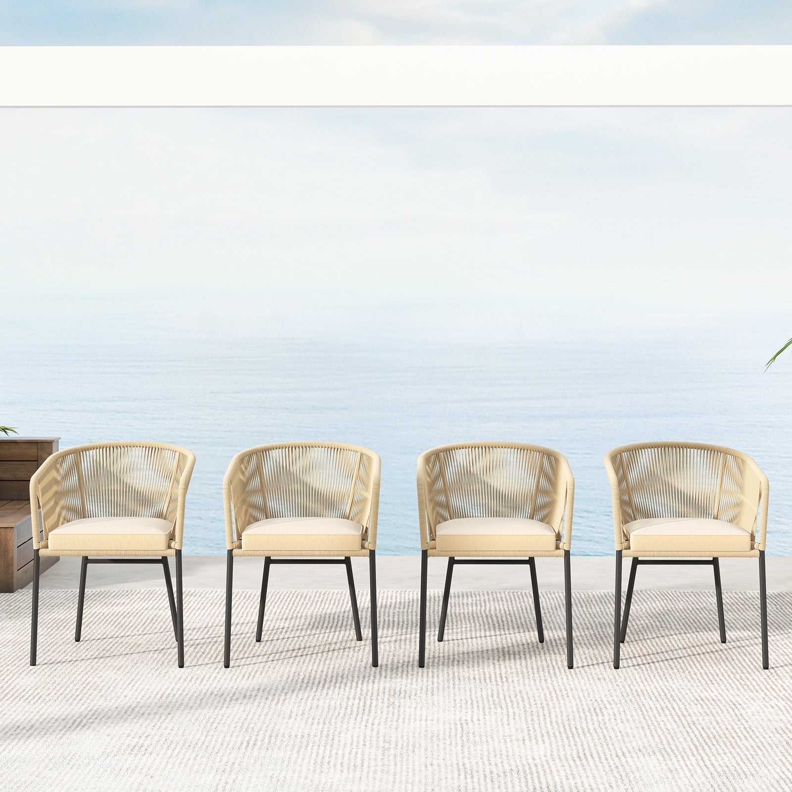 Patio Chairs Set of 4 with Curved Backrest and Seat Cushion
