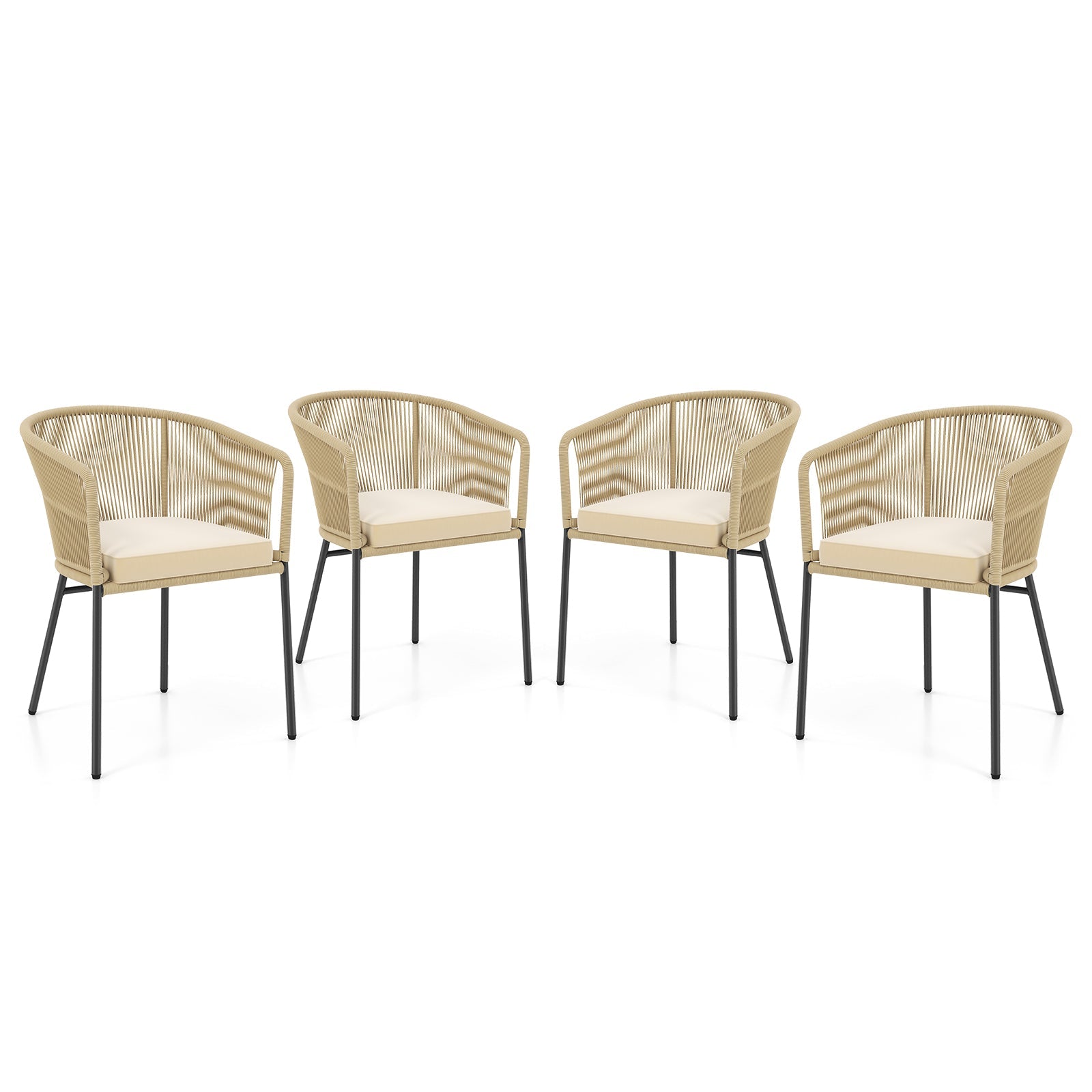 Patio Chairs Set of 4 with Curved Backrest and Seat Cushion