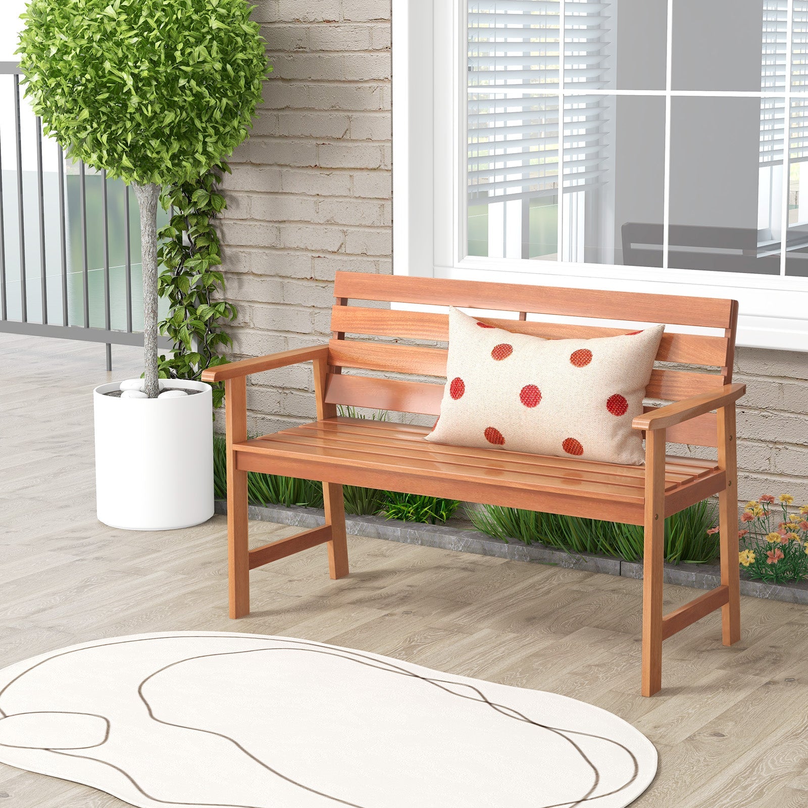 Patio Solid Wood Bench, 2-Seater