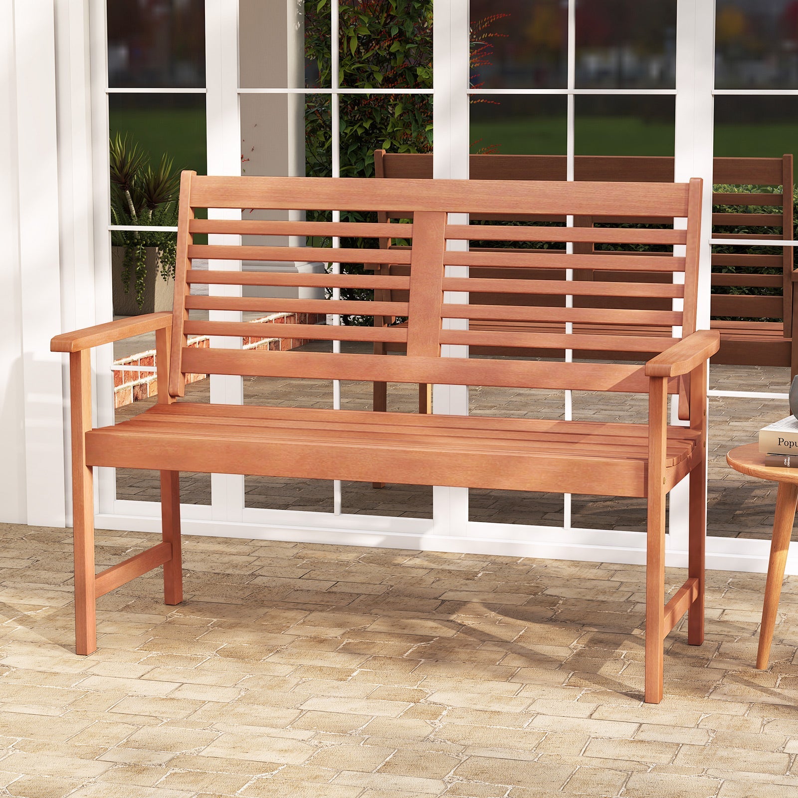 Patio Solid Wood Loveseat Outdoor 2-Seat Bench