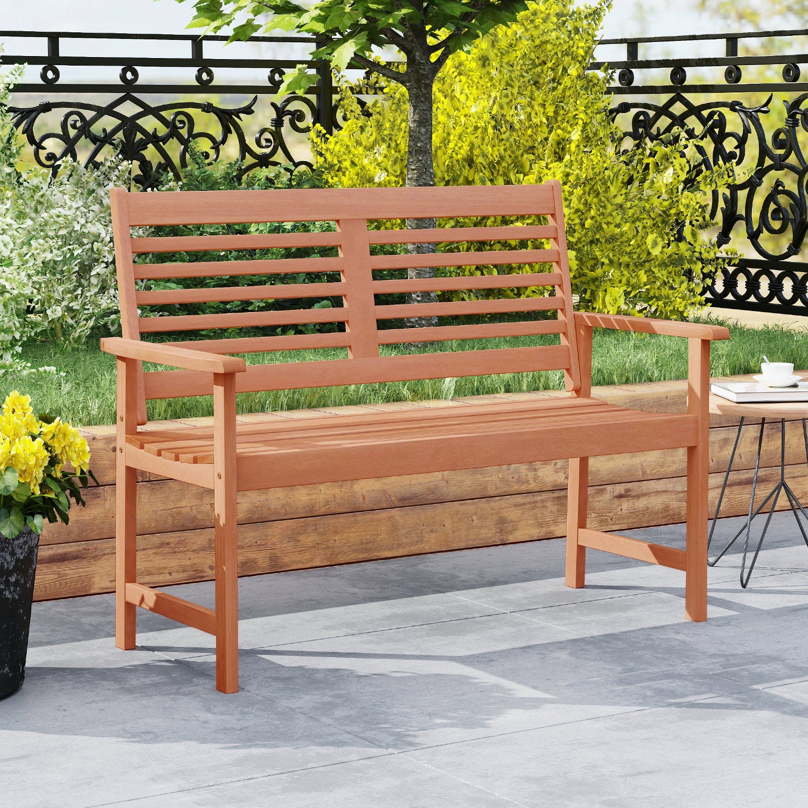 Patio Solid Wood Loveseat Outdoor 2-Seat Bench
