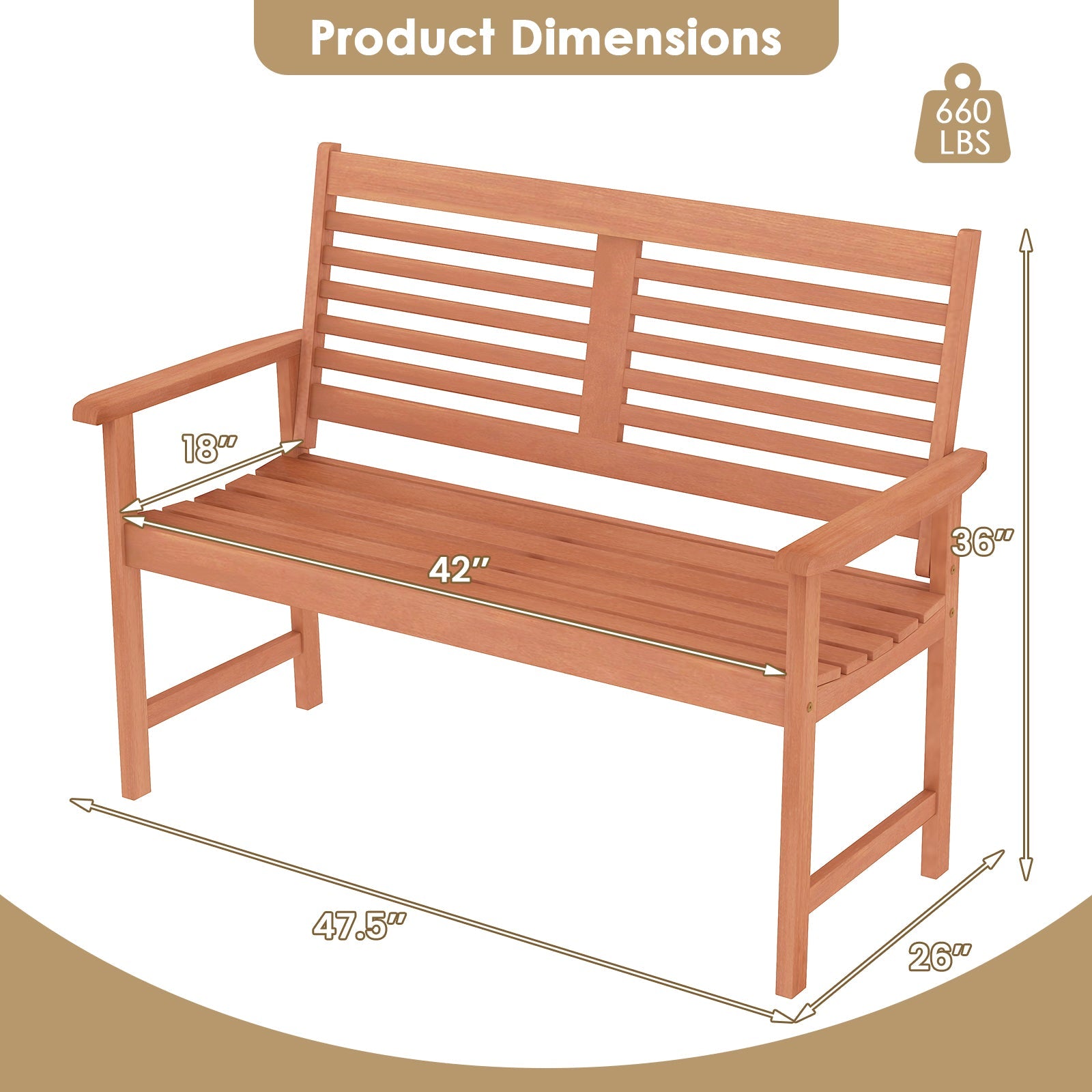 Patio Solid Wood Loveseat Outdoor 2-Seat Bench