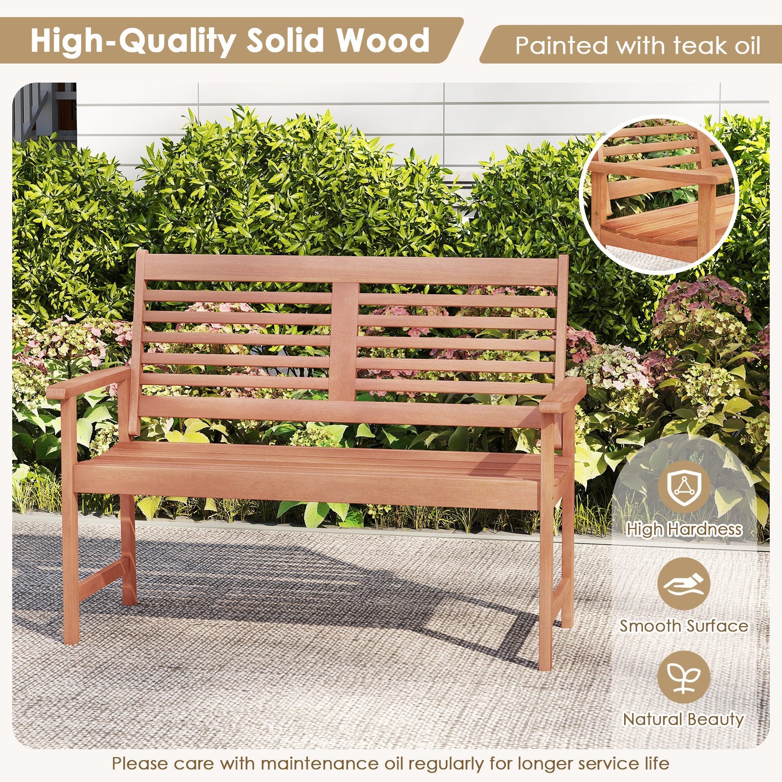 Patio Solid Wood Loveseat Outdoor 2-Seat Bench