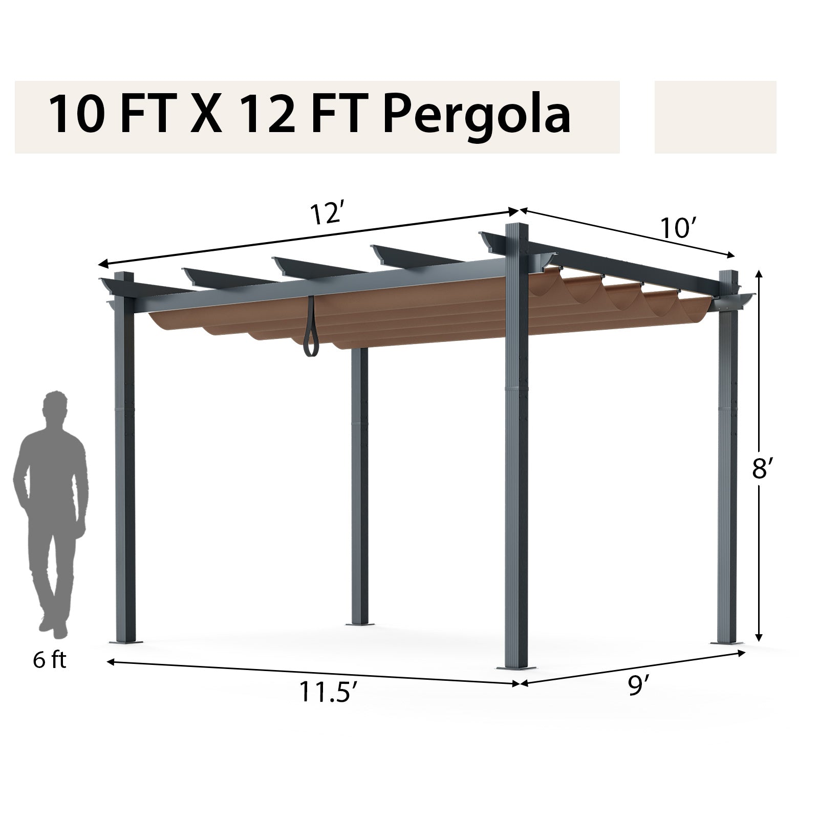 10 x 12 Feet Outdoor Aluminum Retractable Pergola Canopy-Coffee