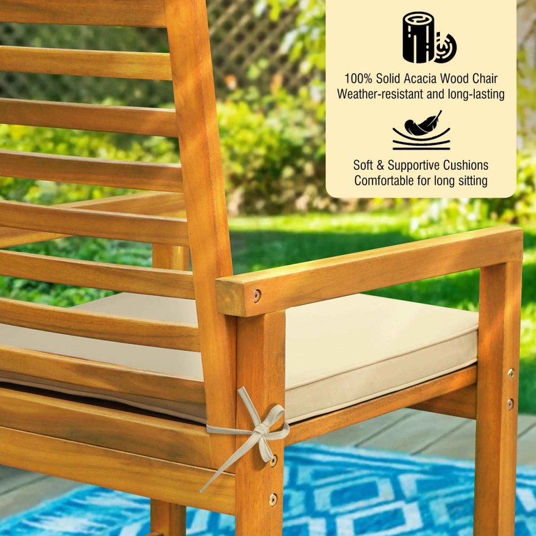 Tranquillo Solara Acacia Wood Outdoor Chairs Set of 2 with Cushions