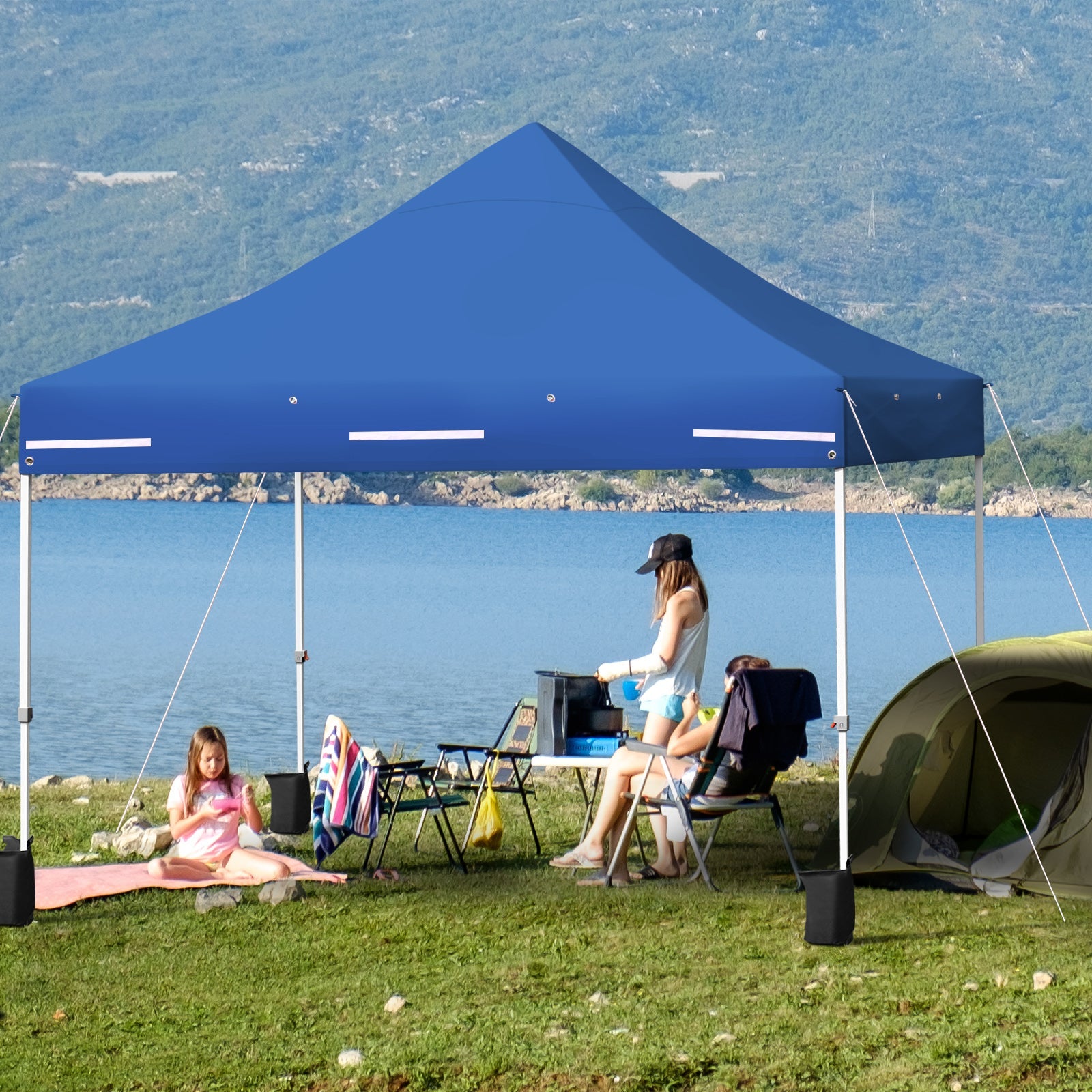 10 x 10 Feet Pop-up Gazebo with 5 Removable Zippered Sidewalls - Blue