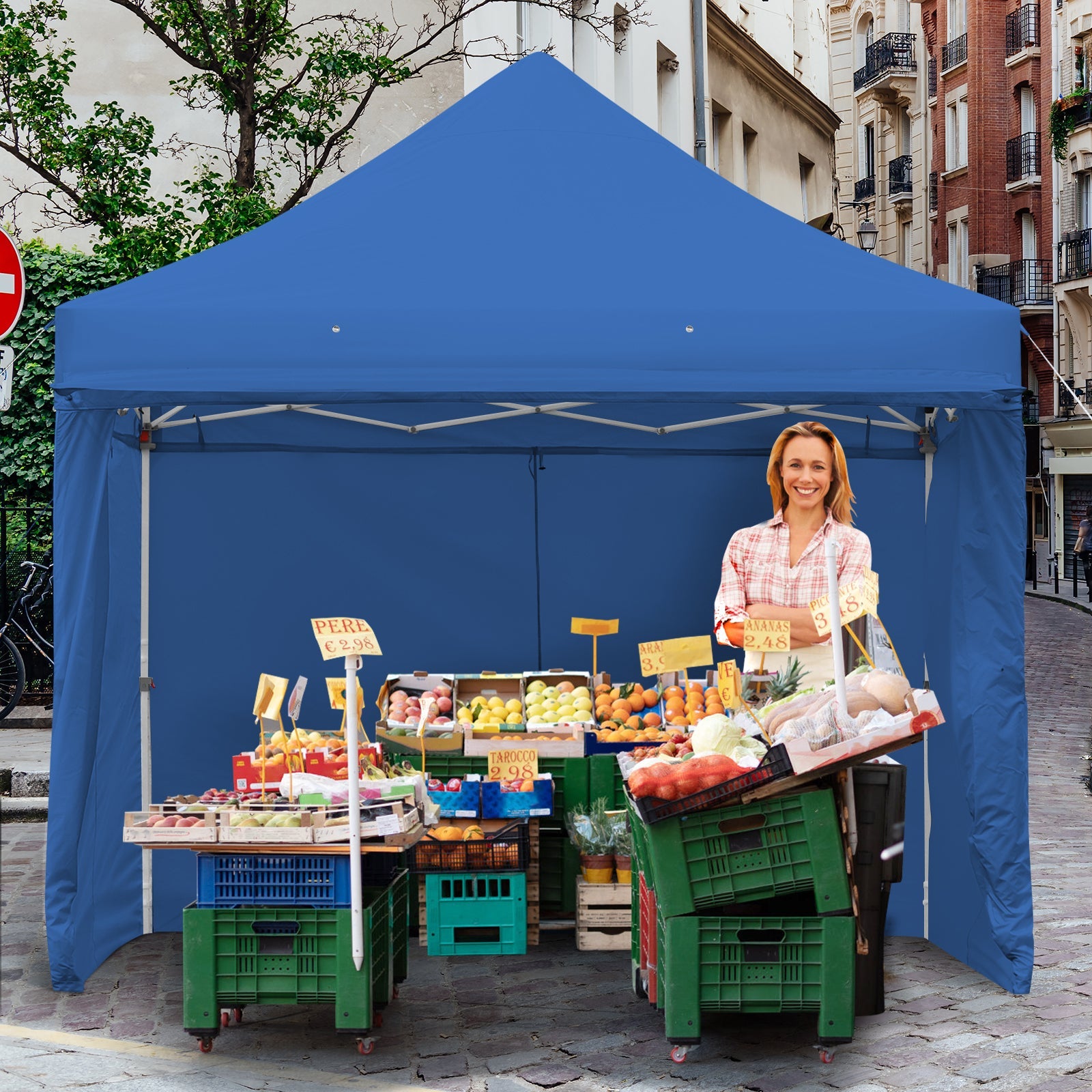 10 x 10 Feet Pop-up Gazebo with 5 Removable Zippered Sidewalls - Blue