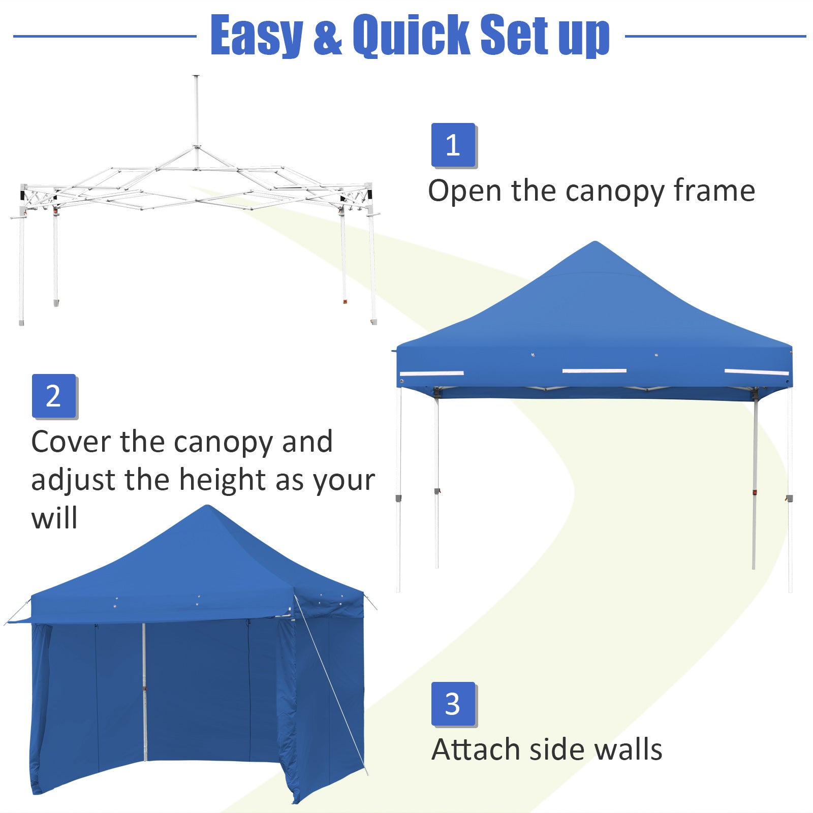 10 x 10 Feet Pop-up Gazebo with 5 Removable Zippered Sidewalls - Blue