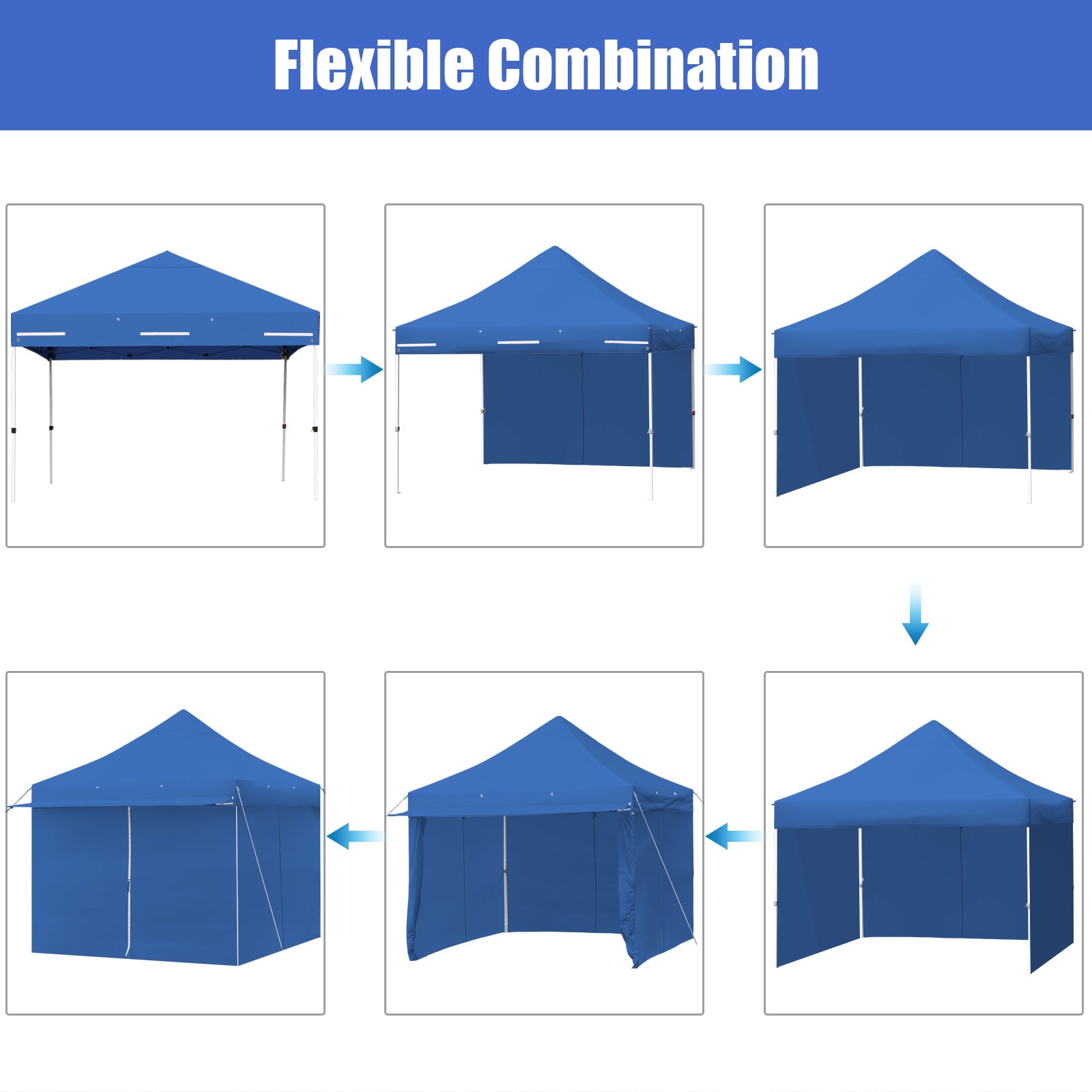 10 x 10 Feet Pop-up Gazebo with 5 Removable Zippered Sidewalls - Blue