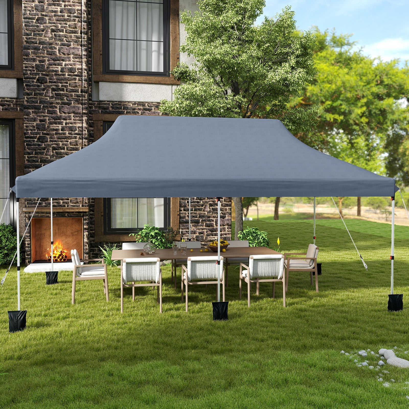 10 x 20 FT Pop-up Canopy Tent, Foldable Portable Outdoor Gazebo with Carry Bag - Gray