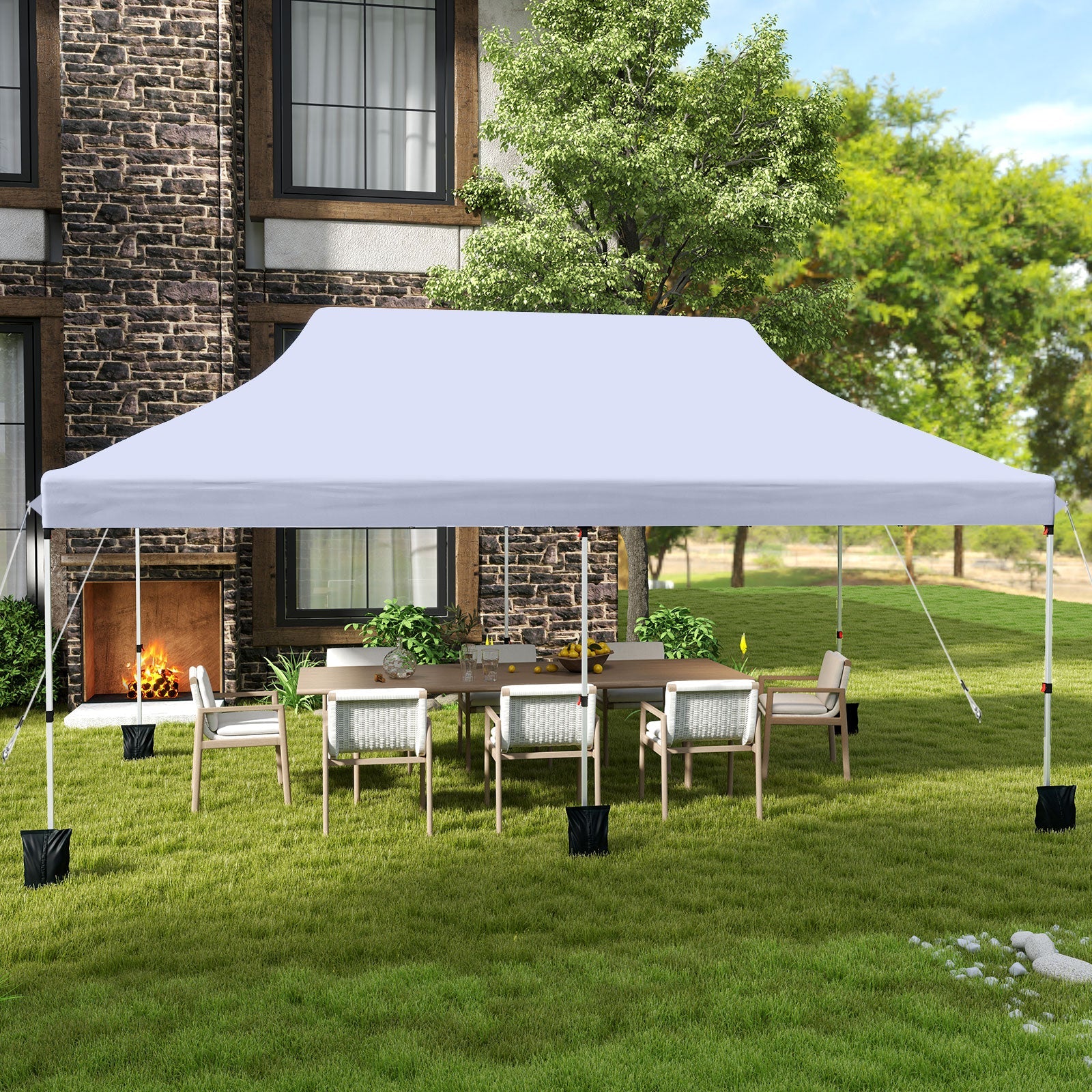 10 X 20 FT Pop-up Canopy Tent, Foldable Portable Outdoor Gazebo with Carry Bag - White