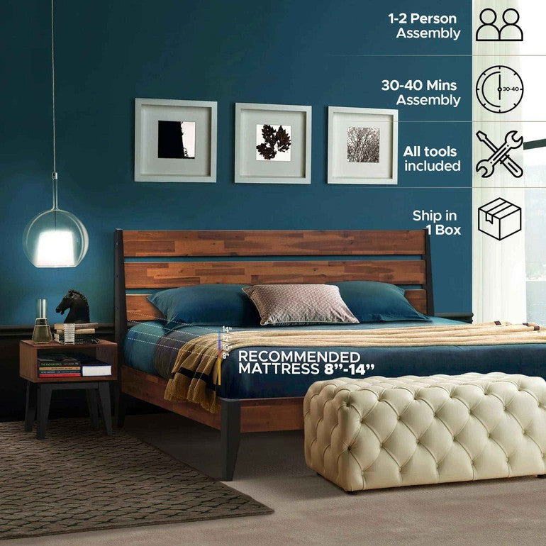 Emery Bed Frame & Nightstand Set - Acacia Solid Wood