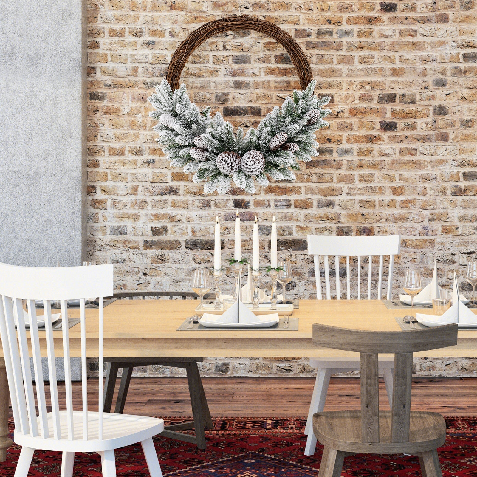 Pre-lit Snow Flocked Artificial Christmas Wreath with 8 Pine Cones and 35 LED Lights by DirectDeals