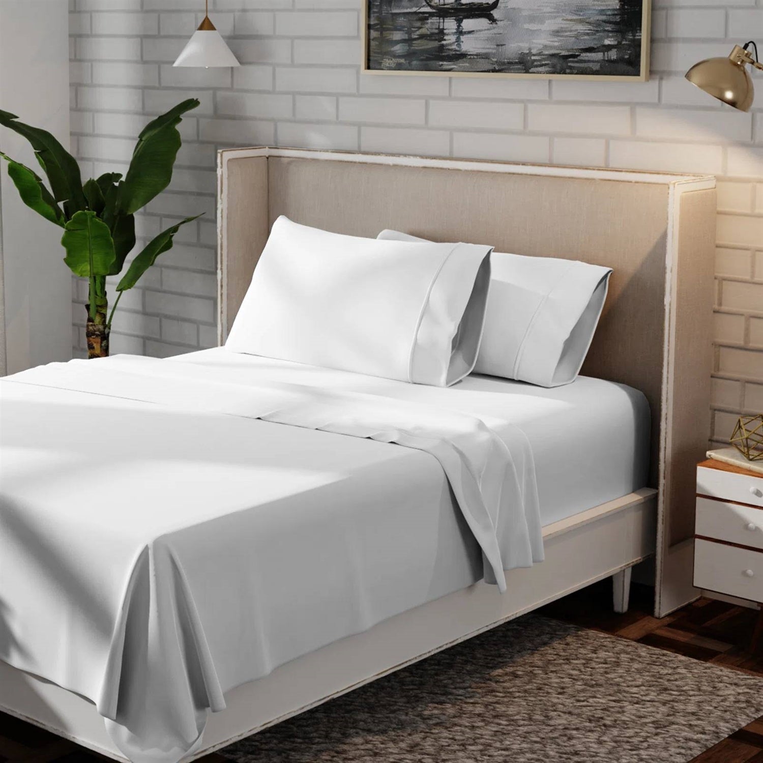 Queen Size, White, Organic Cotton Sheet Set