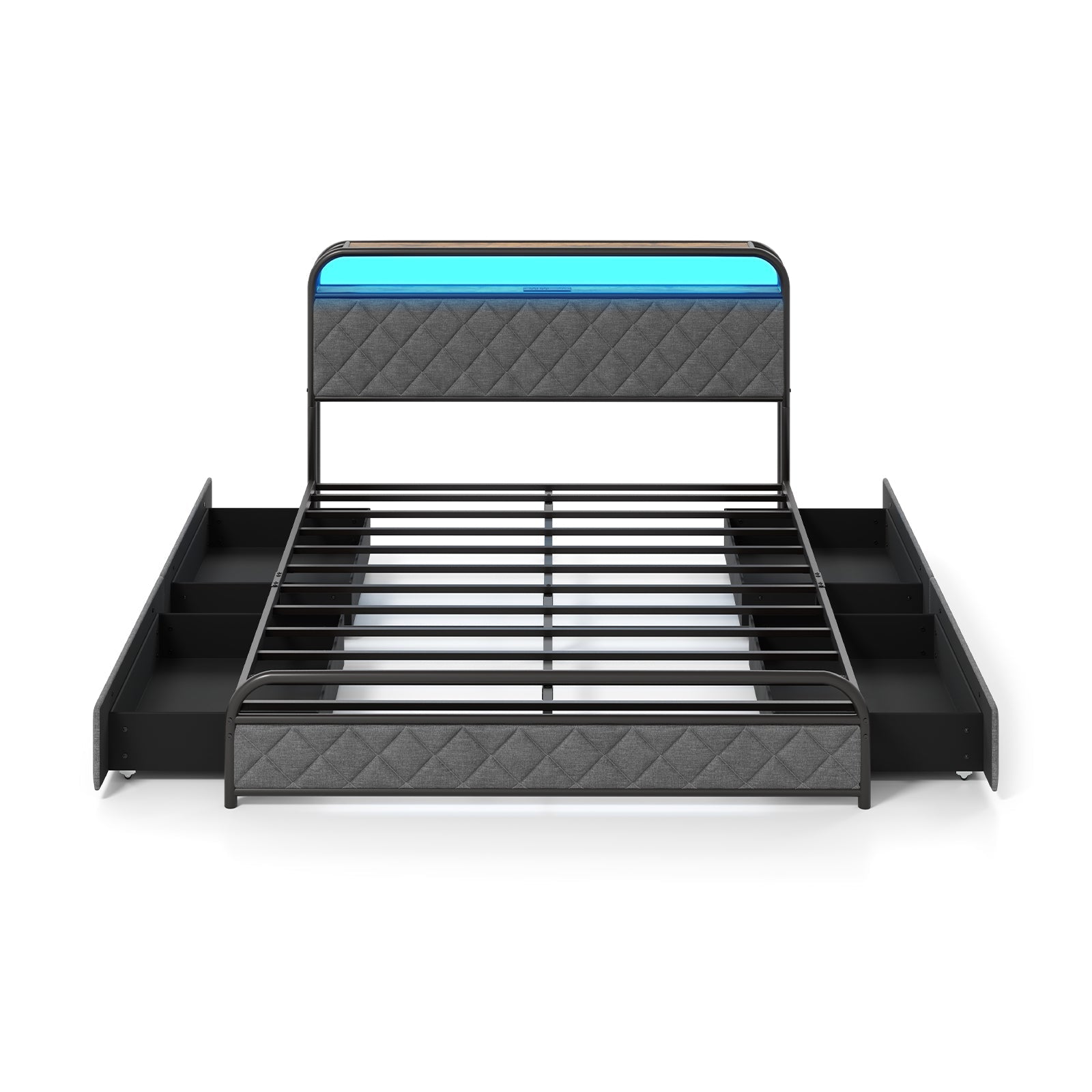 Twin/Full/Queen Size Bed Frame with LED Lights and Charging Station-Queen Size