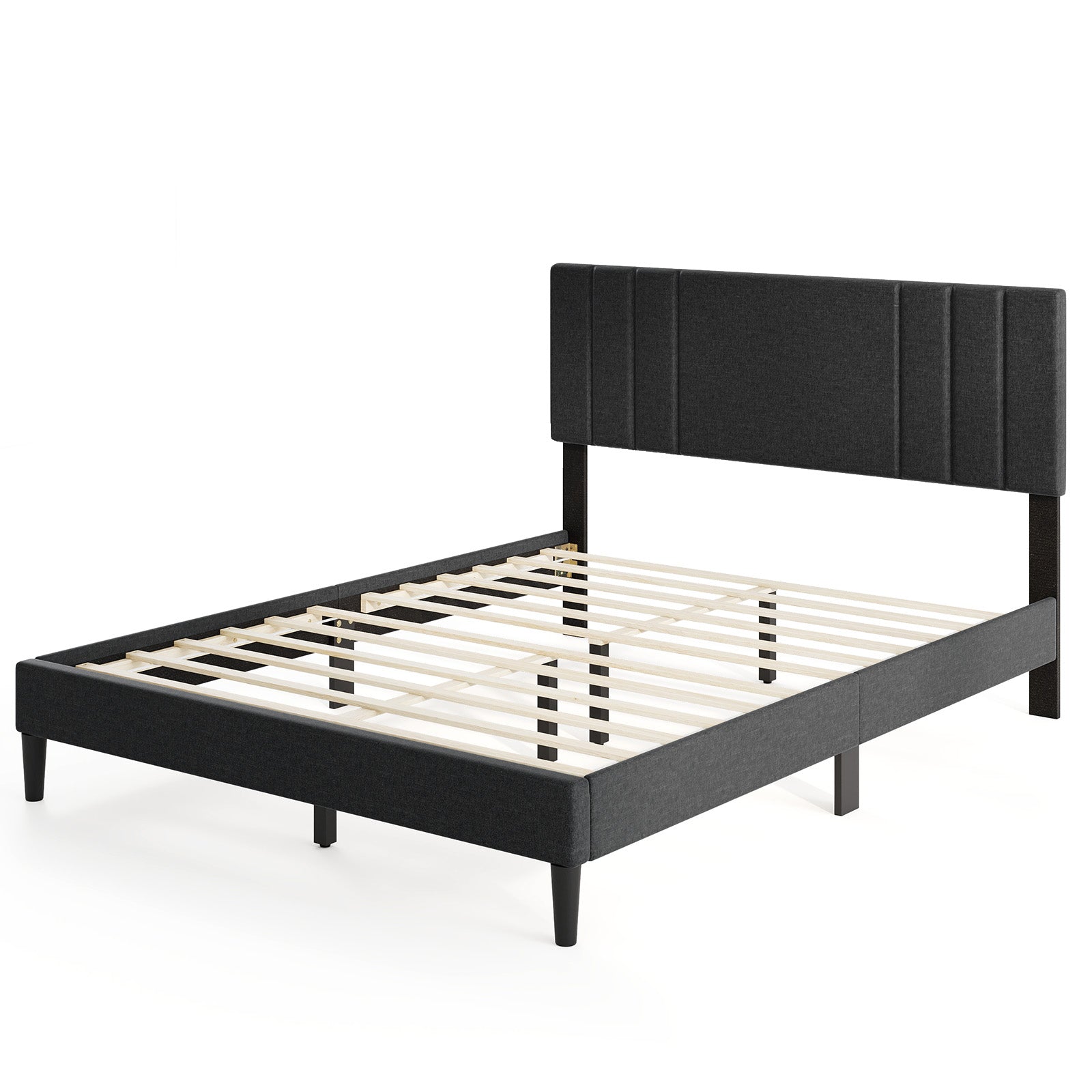 Full/Queen/Twin Size Bed Frame with Vertical Channel Tufted Headboard-Queen Size