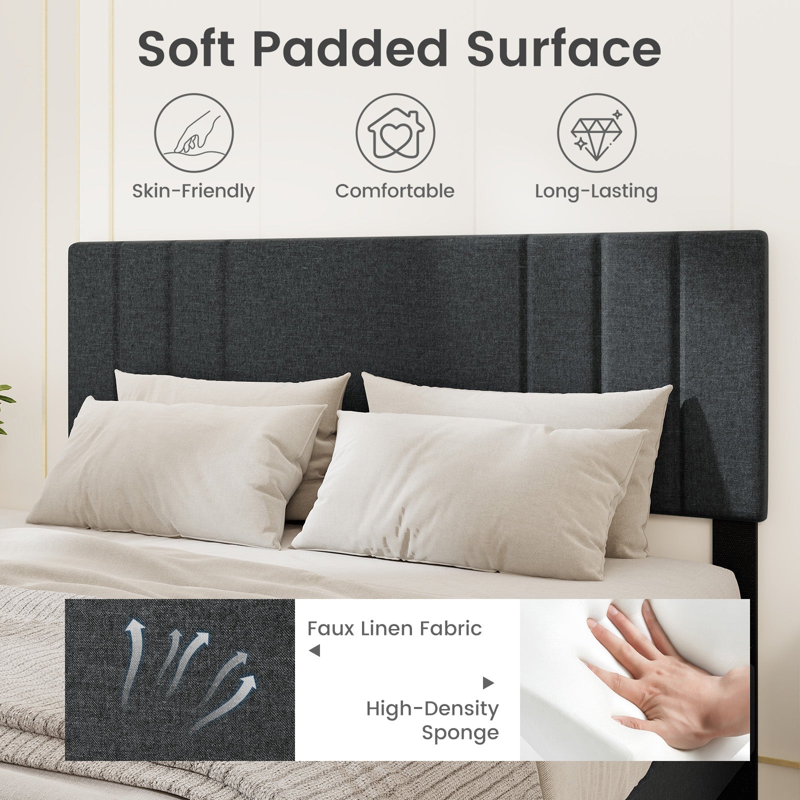 Full/Queen/Twin Size Bed Frame with Vertical Channel Tufted Headboard-Queen Size