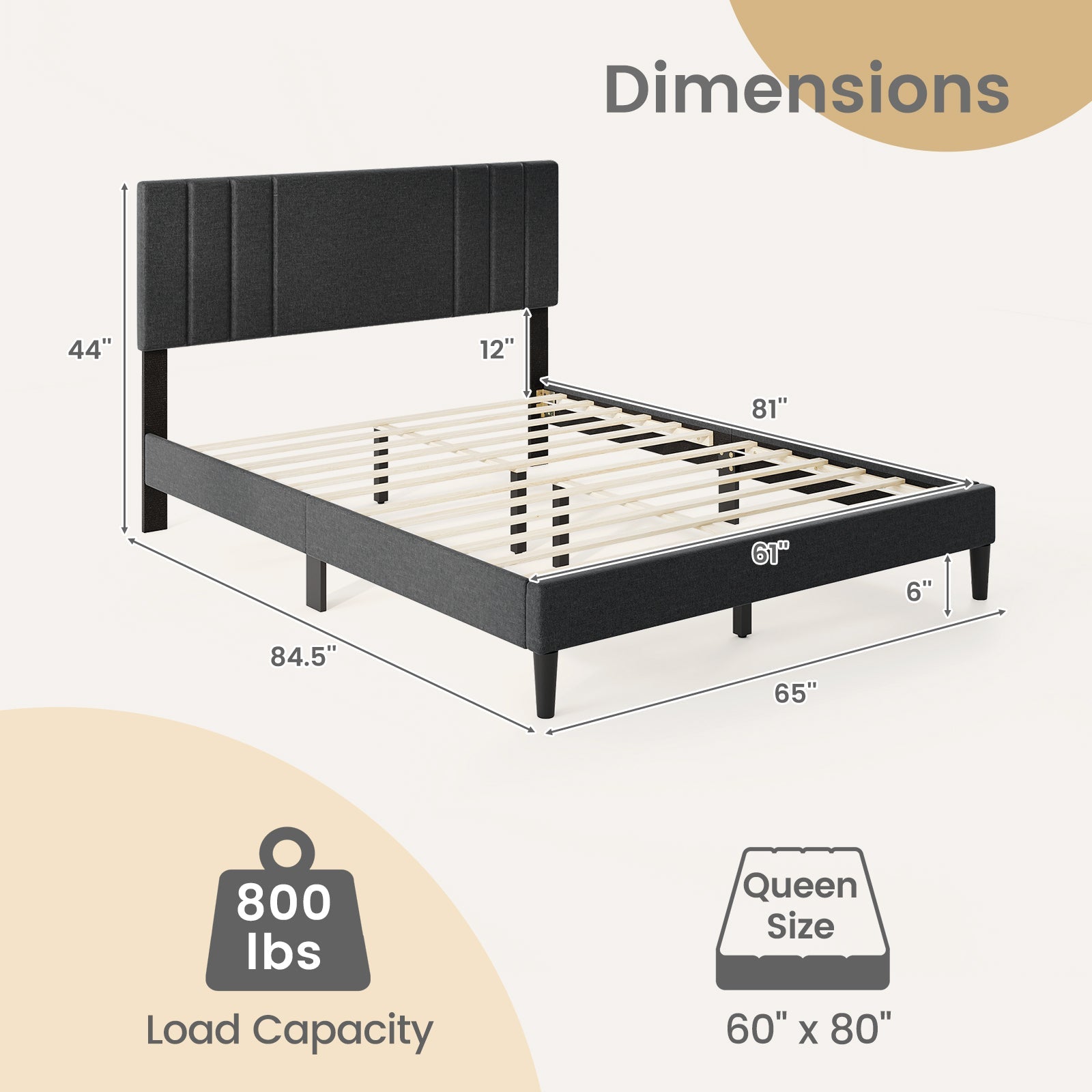 Full/Queen/Twin Size Bed Frame with Vertical Channel Tufted Headboard-Queen Size