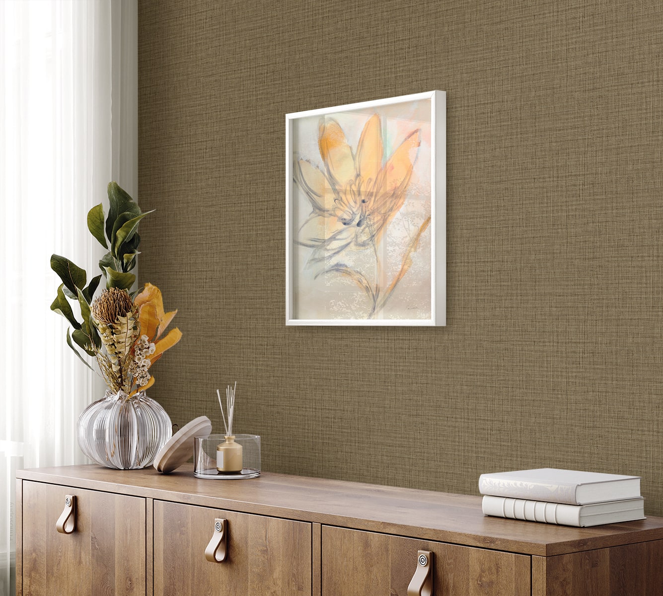 Raffia Harvest Twine Faux Weave Embossed Vinyl Unpasted Wallpaper