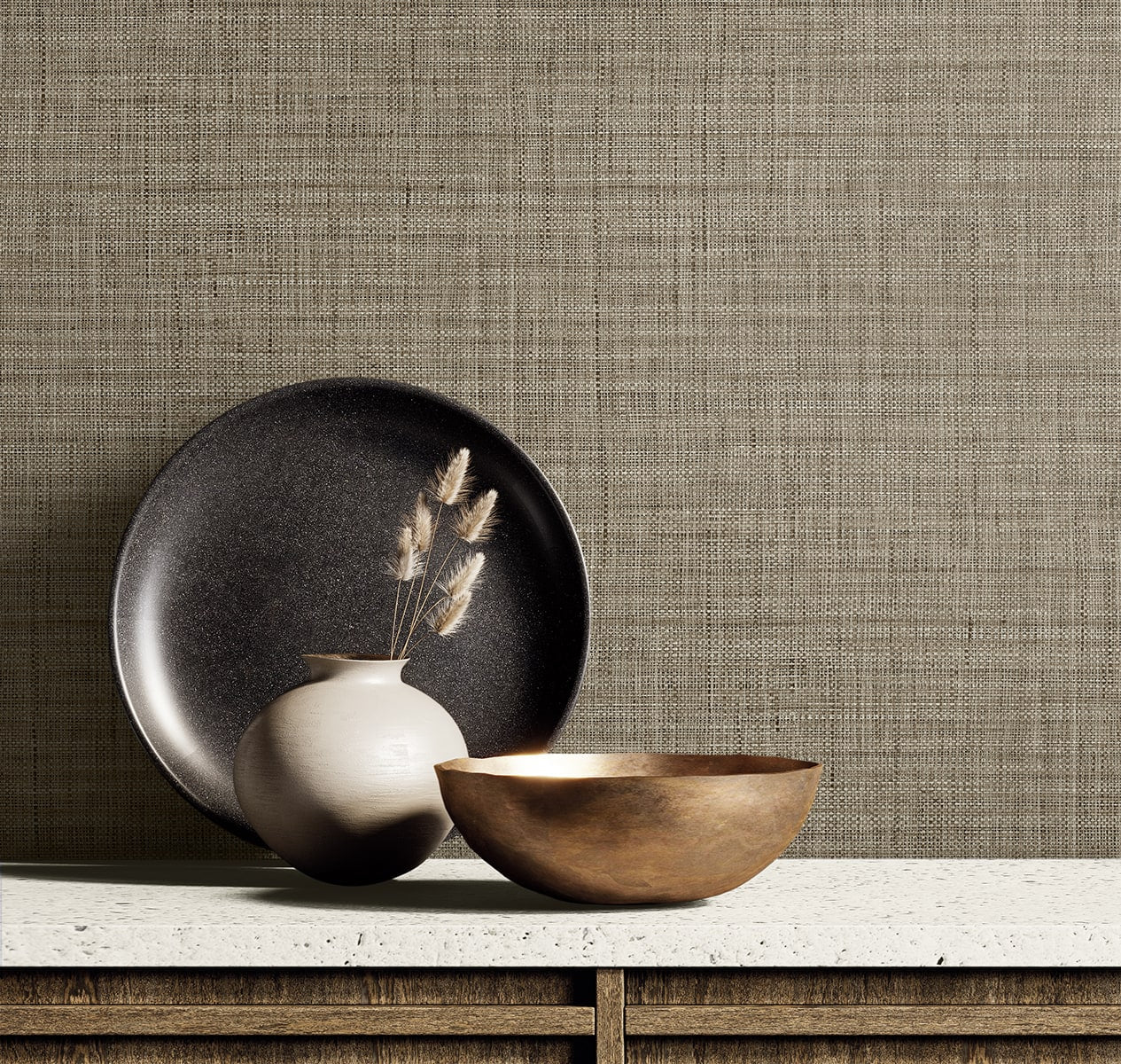 Raffia Harvest Twine Faux Weave Embossed Vinyl Unpasted Wallpaper
