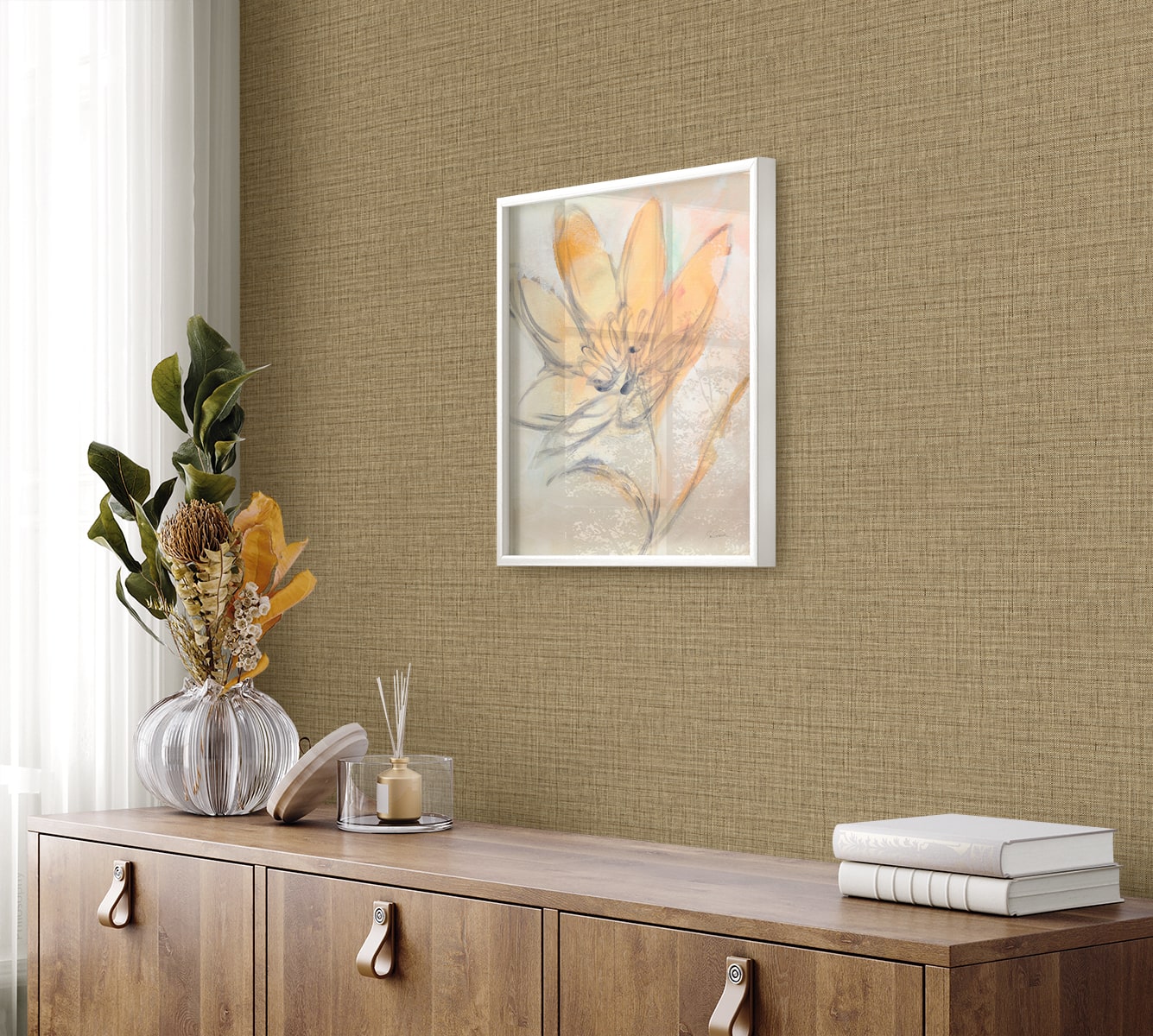 Raffia Harvest Twine Faux Weave Embossed Vinyl Unpasted Wallpaper