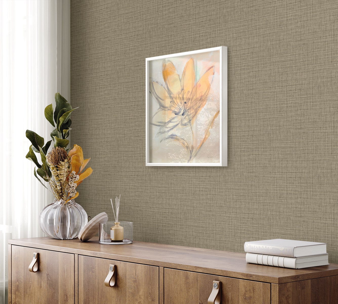 Raffia Harvest Twine Faux Weave Embossed Vinyl Unpasted Wallpaper