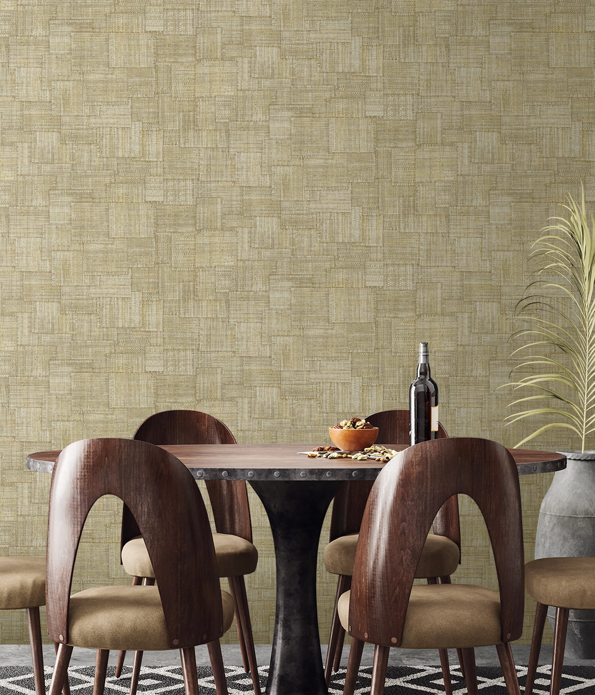 Raffia Woven Blocks Embossed Vinyl Unpasted Wallpaper