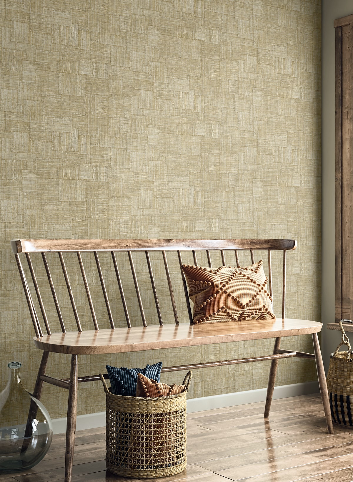 Raffia Woven Blocks Embossed Vinyl Unpasted Wallpaper