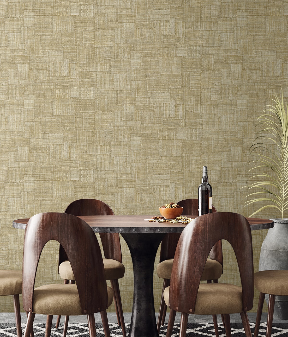 Raffia Woven Blocks Embossed Vinyl Unpasted Wallpaper