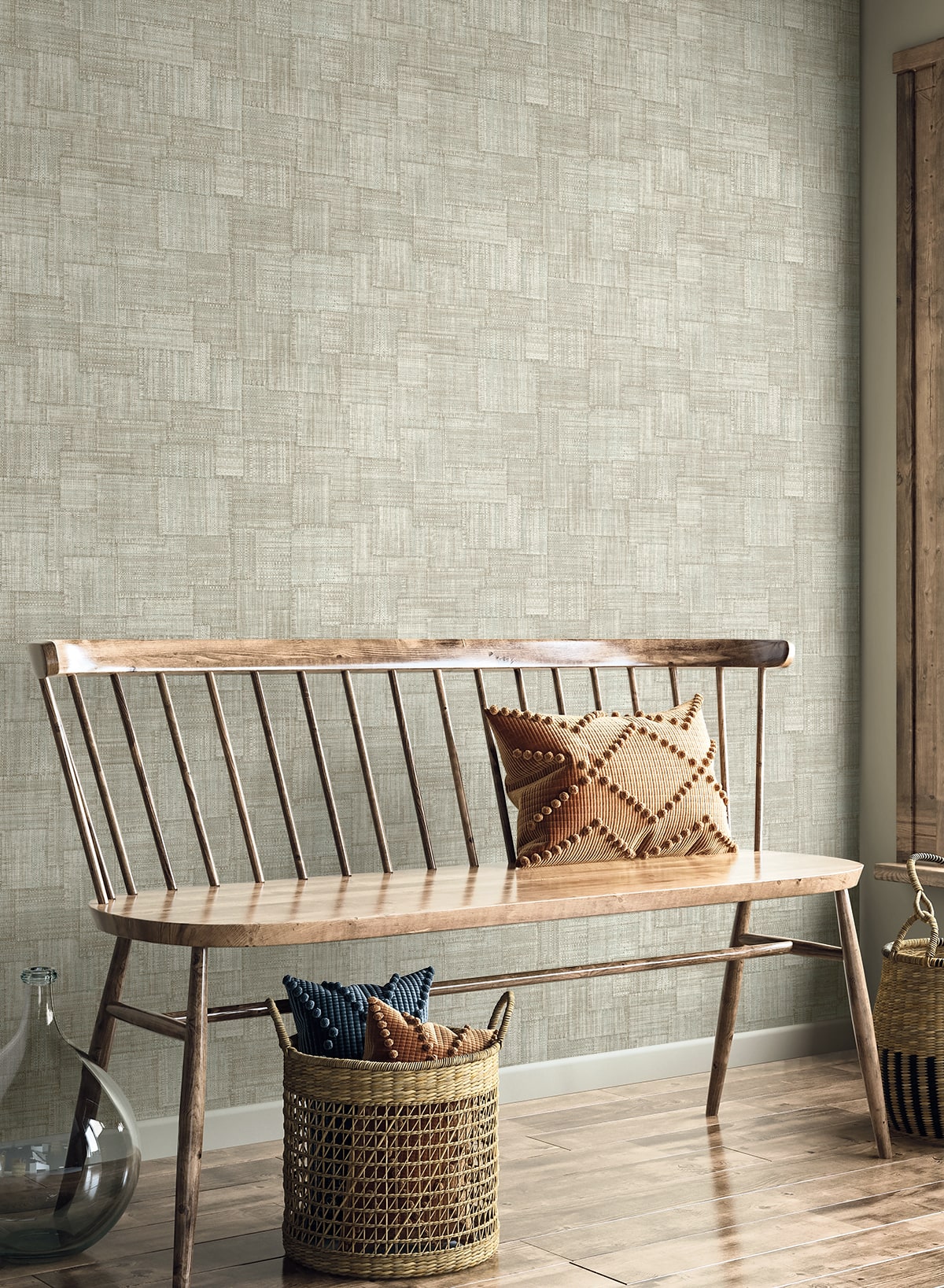 Raffia Woven Blocks Embossed Vinyl Unpasted Wallpaper