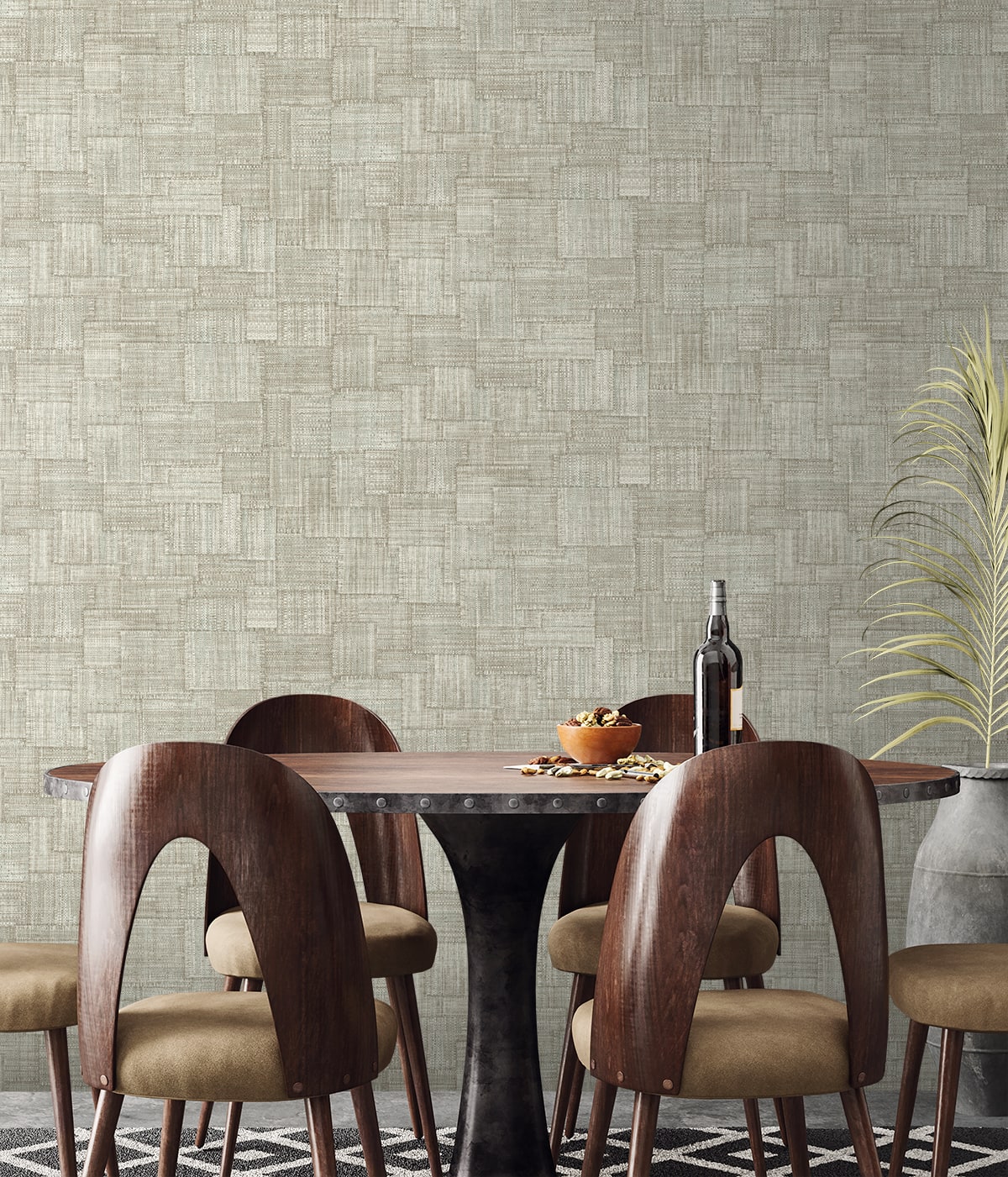 Raffia Woven Blocks Embossed Vinyl Unpasted Wallpaper
