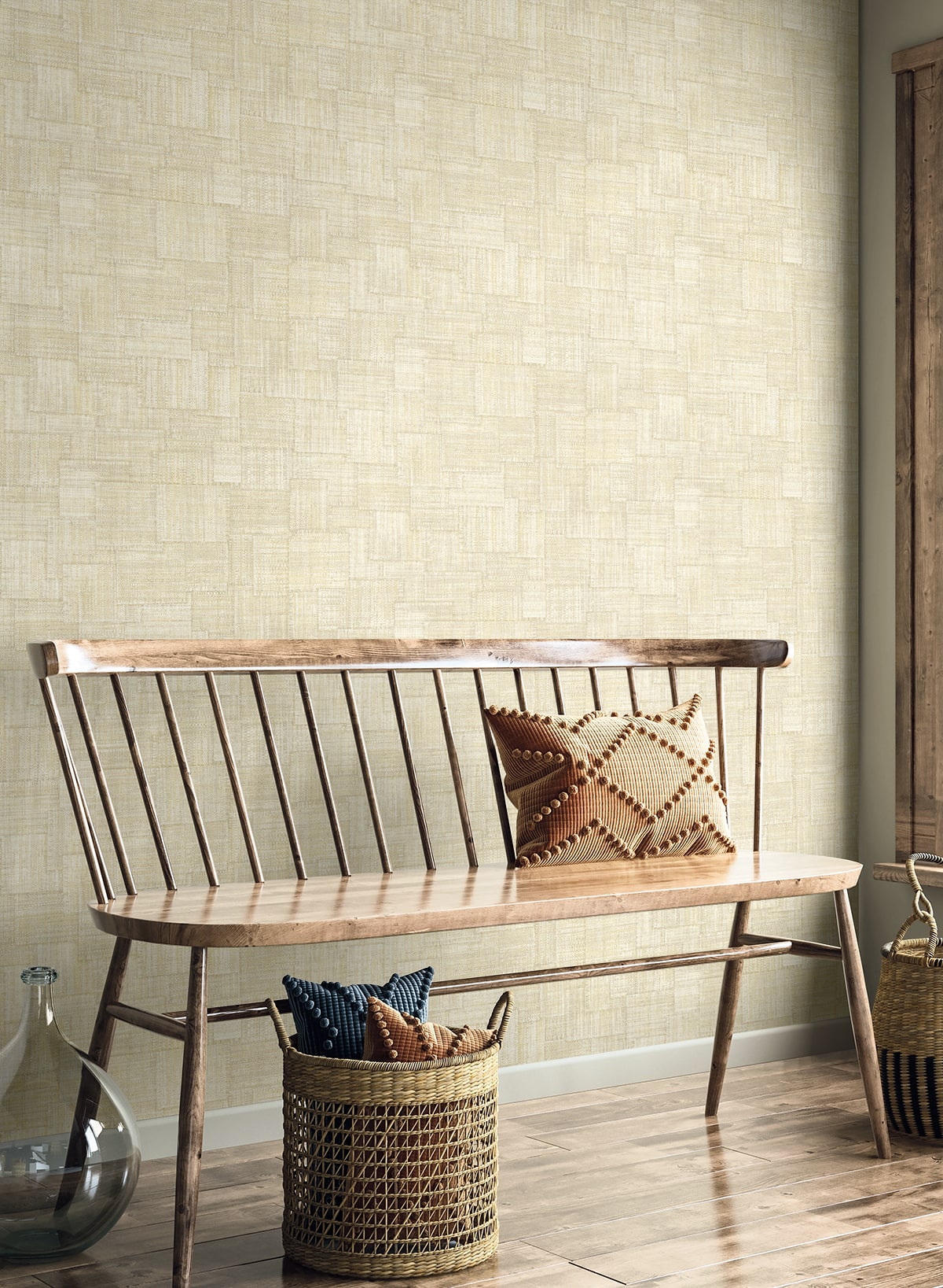 Raffia Woven Blocks Embossed Vinyl Unpasted Wallpaper
