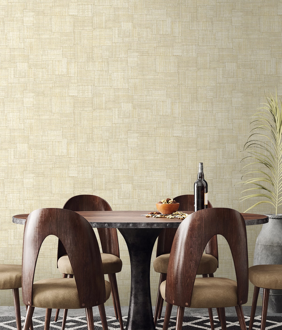 Raffia Woven Blocks Embossed Vinyl Unpasted Wallpaper